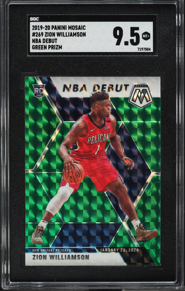 2019 Panini Mosaic NBA Debut Green Prizm Zion Williamson ROOKIE #269 SGC 9.5