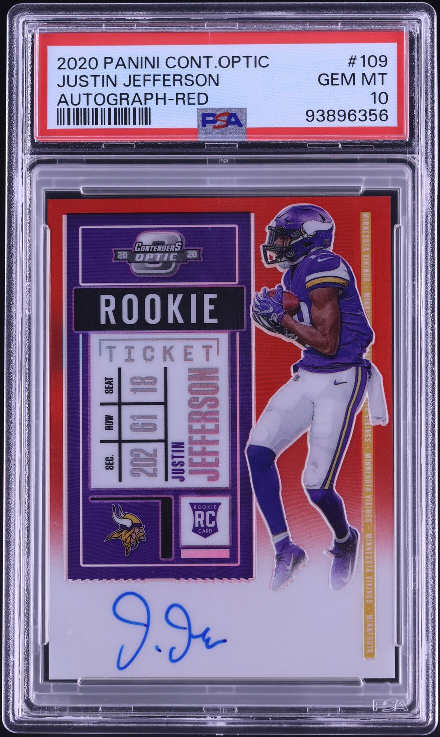 2020 Panini Contenders Optic Red Justin Jefferson ROOKIE AUTO /199 #109 PSA 10