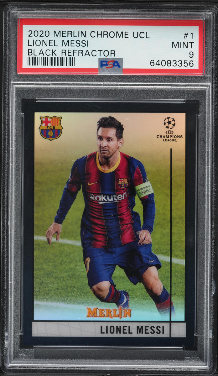 2020 Topps Merlin Chrome UEFA Black Refractor Lionel Messi /15 #1 PSA 9 MINT