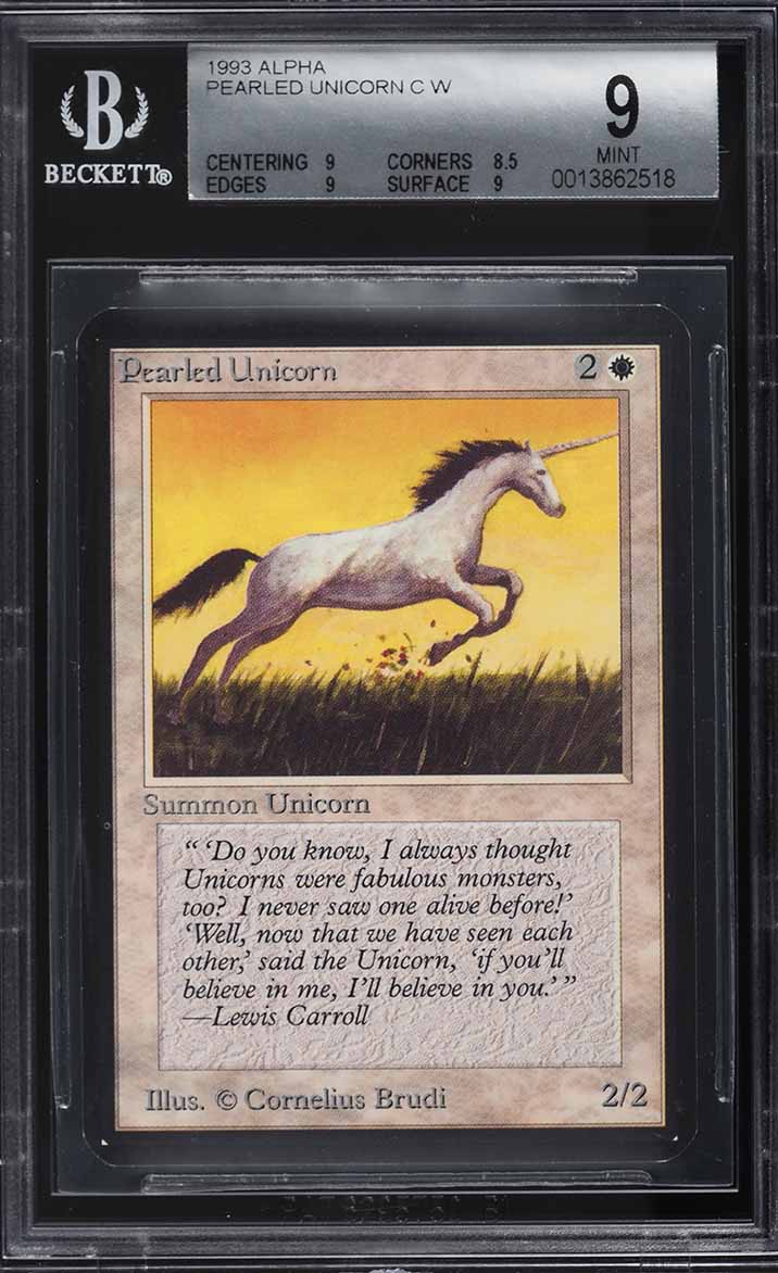 1993 Magic The Gathering MTG Alpha Pearled Unicorn C W BGS 9 MINT