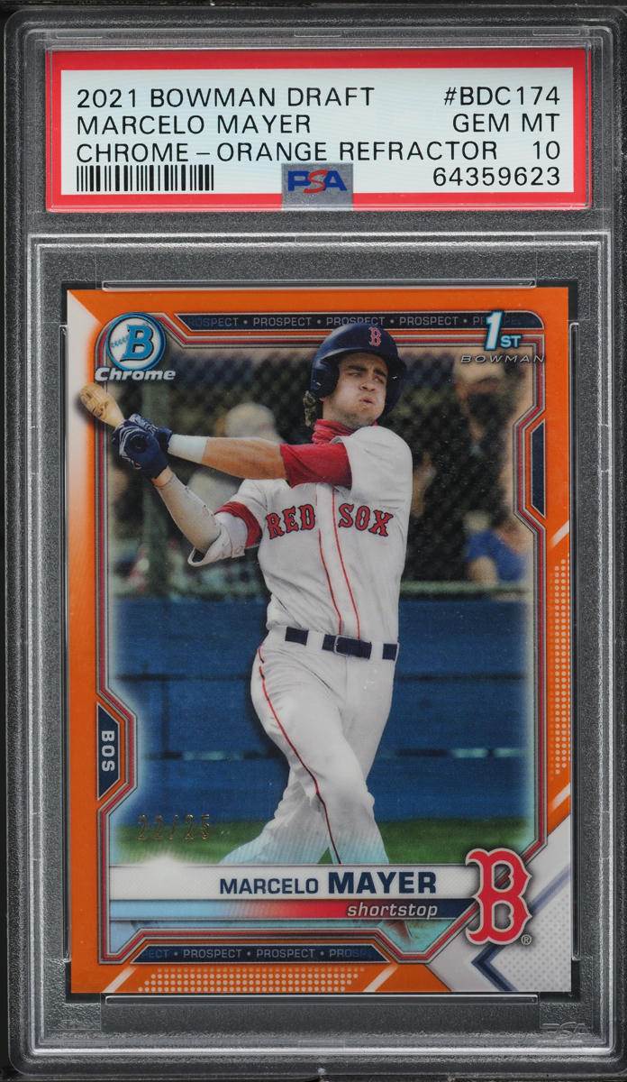 2021 Bowman Chrome Orange Refractor Marcelo Mayer ROOKIE /25 #BDC-174 PSA 10 GEM