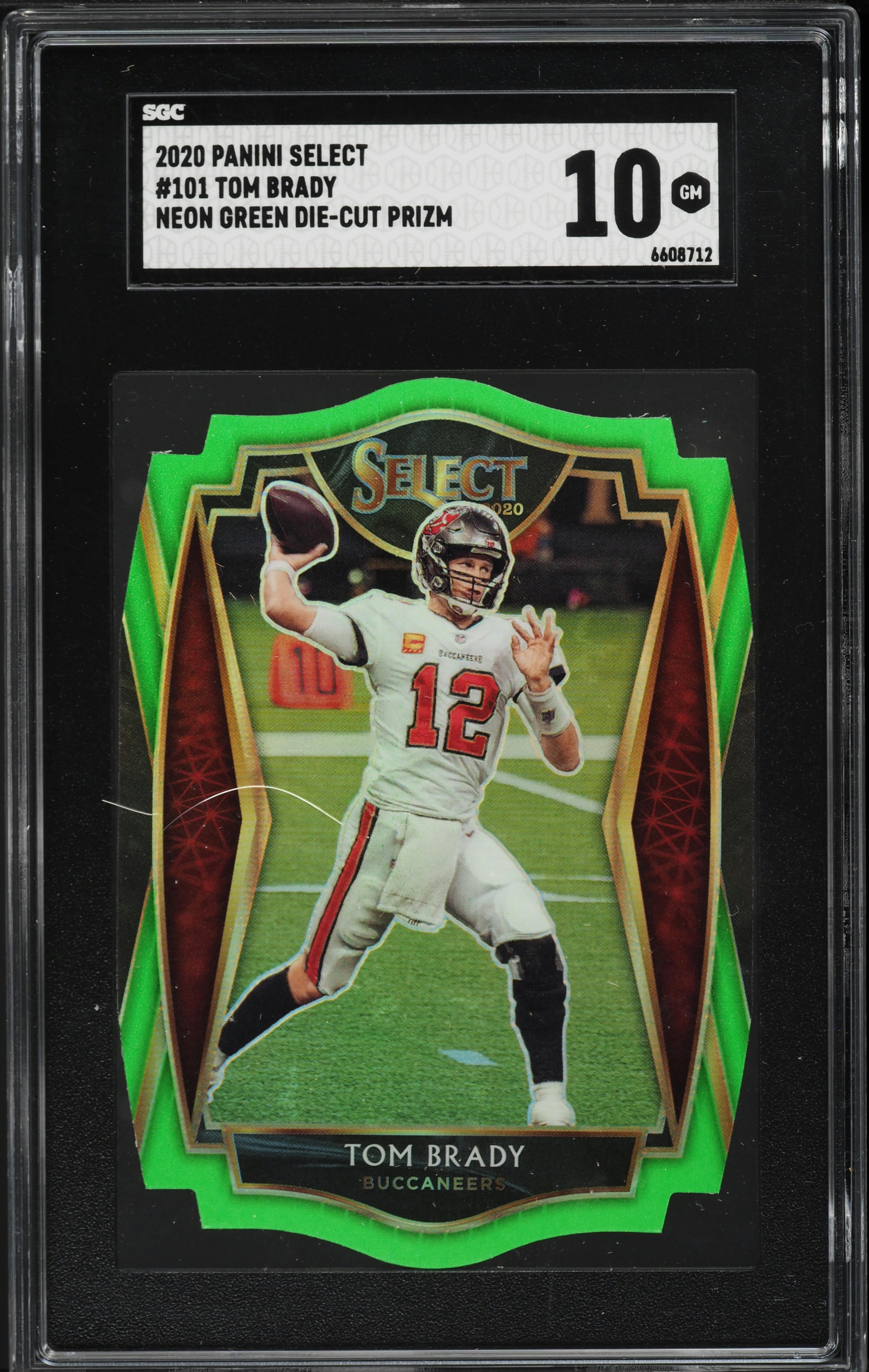 2020 Select Premier Level Neon Green Prizm Die-Cut Tom Brady #101 SGC 10 GEM