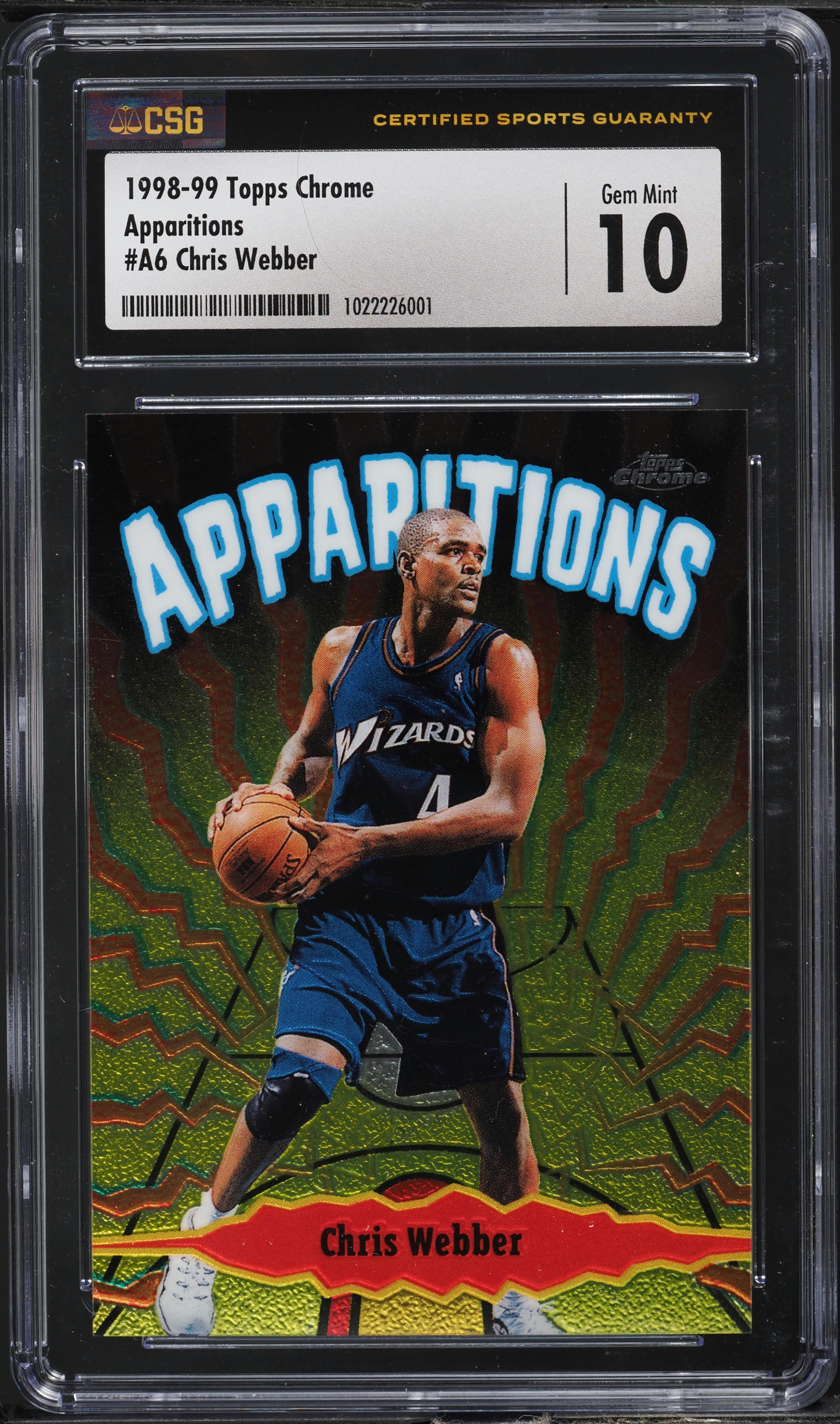 1998 Topps Chrome Apparitions Chris Webber #A6 CSG AUTH