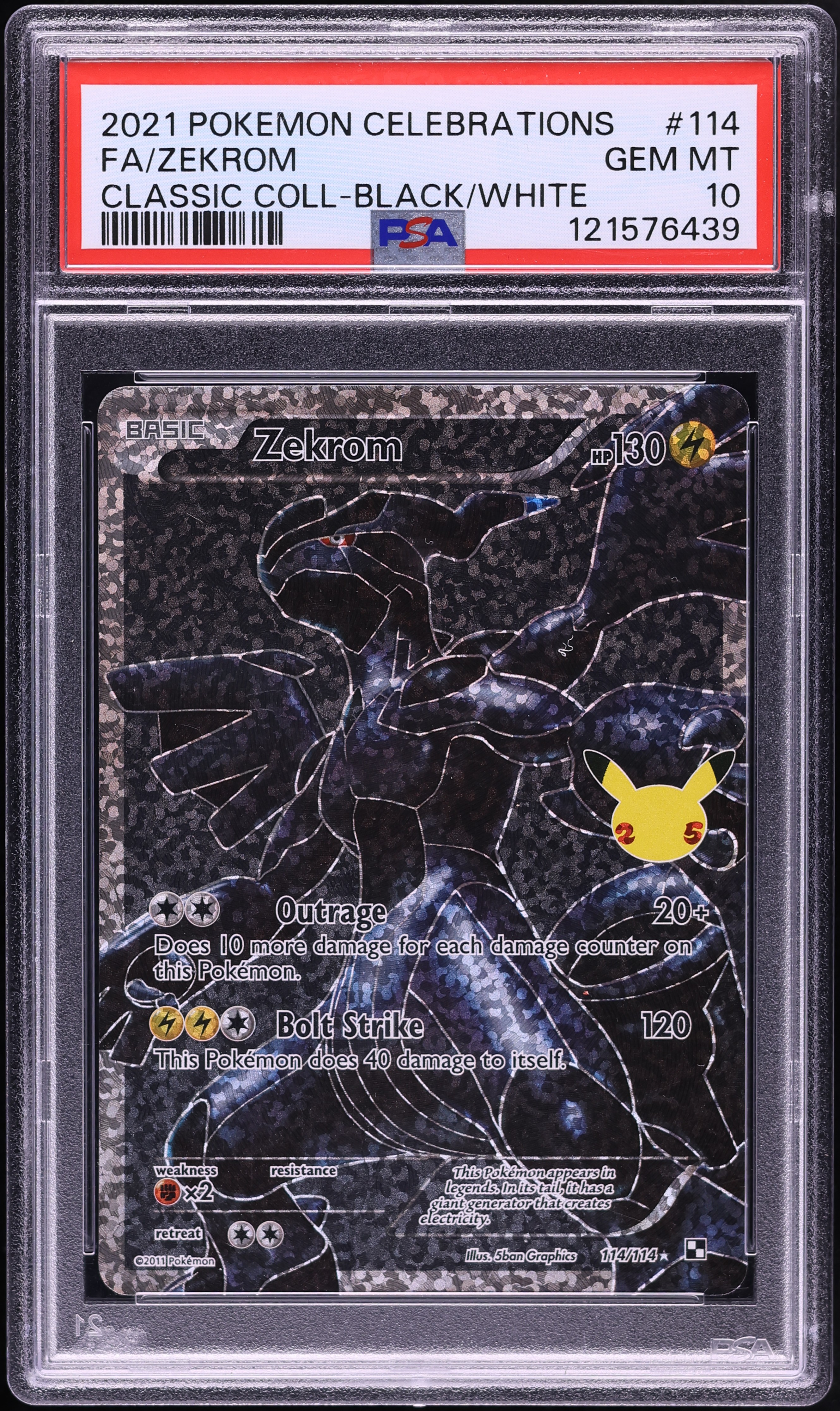 2021 Pokemon Sword & Shield Celebrations Classic Collection Full Art Zekrom #114 PSA 10 GEM
