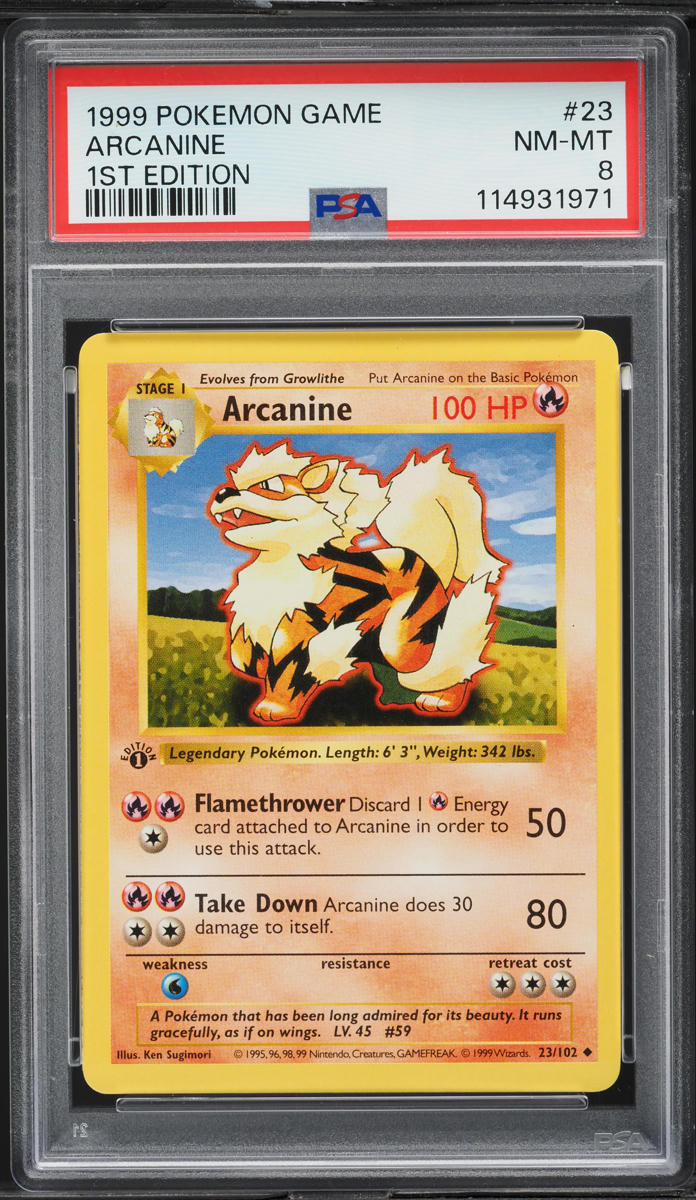 1999 Pokemon Base Set Shadowless 1st Edition Arcanine #23 PSA 8 NM-MT
