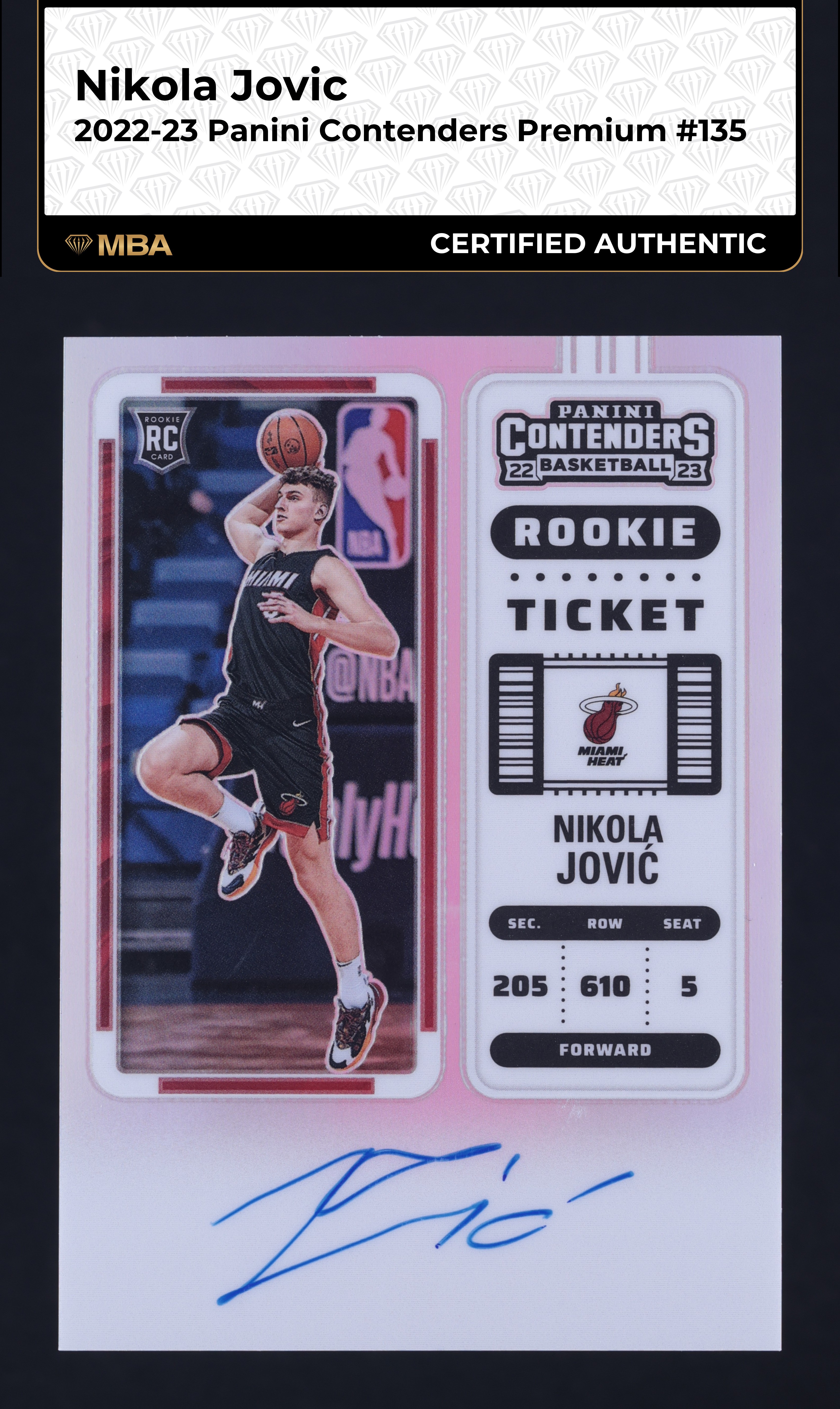 2022 Panini Contenders Premium Nikola Jovic ROOKIE AUTO #135 MBA AUTH