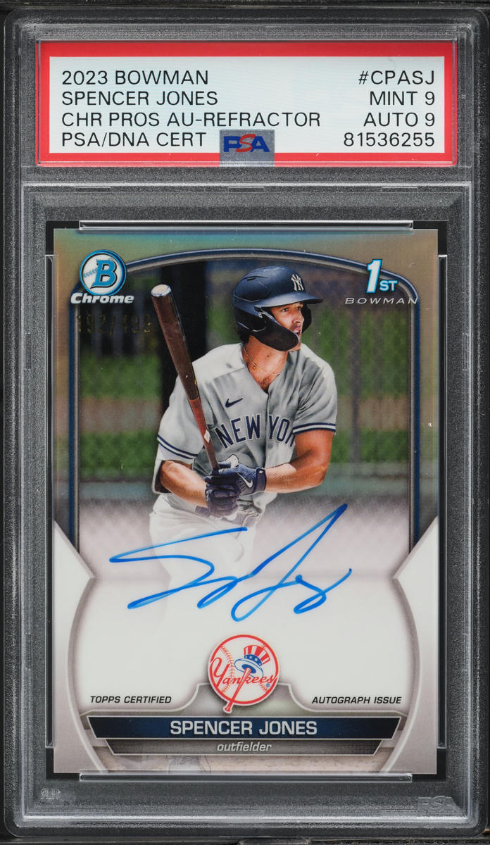 2023 Bowman Chrome Refractor Spencer Jones AUTO DNA 9 /499 #CPASJ PSA 9 MINT