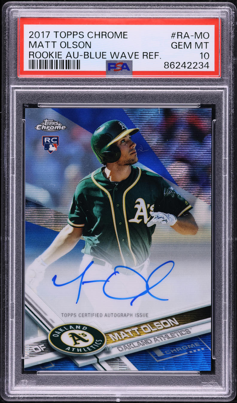2017 Topps Chrome Blue Wave Refractor Matt Olson ROOKIE AUTO /75 #RA-MO PSA 10