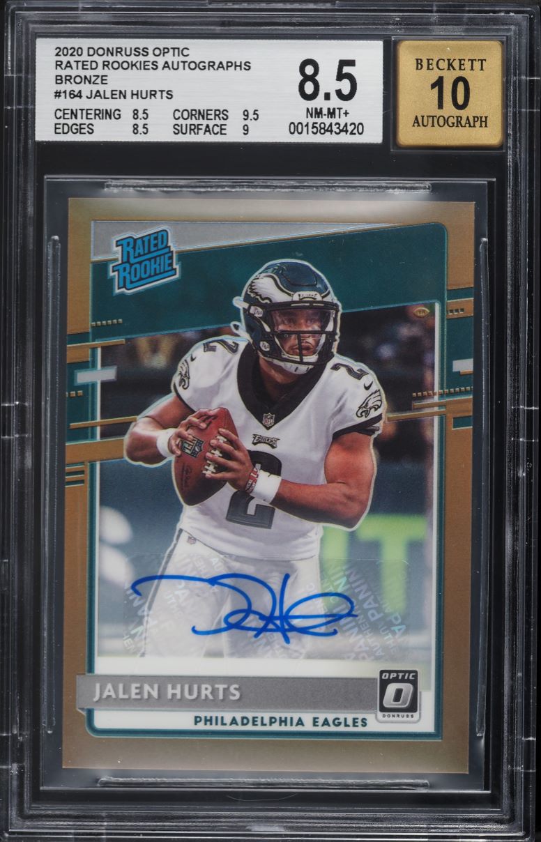 2020 Donruss Optic Bronze Jalen Hurts ROOKIE AUTO #164 BGS 8.5 NM-MT+