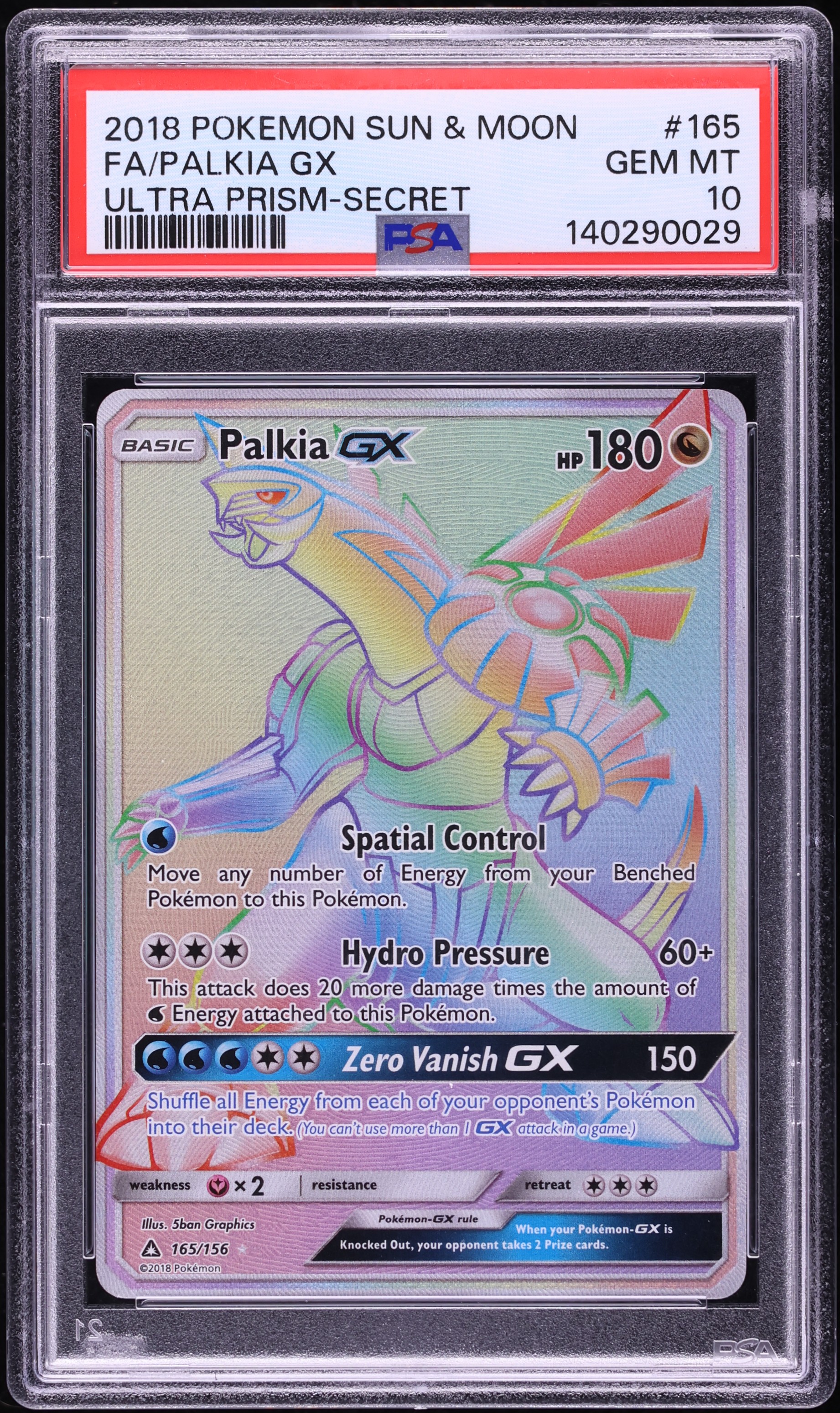 2018 Pokemon Sun & Moon Ultra Prism Rainbow Rare Palkia GX #165 PSA 10 GEM MINT
