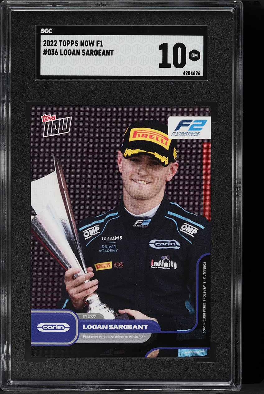 2022 Topps Now Formula 1 F1 Logan Sargeant ROOKIE #36 SGC 10 GEM MINT
