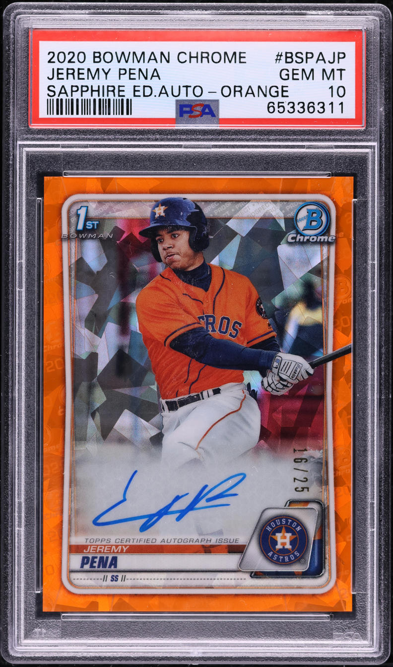 2020 Bowman Chrome Sapphire Orange Jeremy Pena ROOKIE AUTO /25 PSA 10 GEM MINT