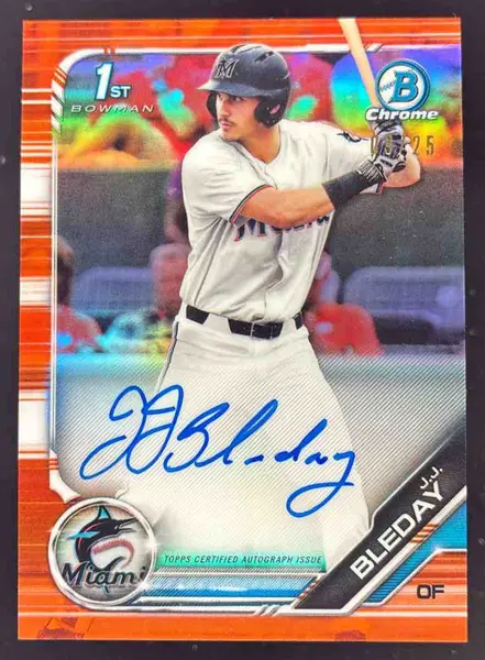 2019 Bowman Chrome Pick Autographs Orange Refractor #CDA-JJB JJ Bleday Auto /25