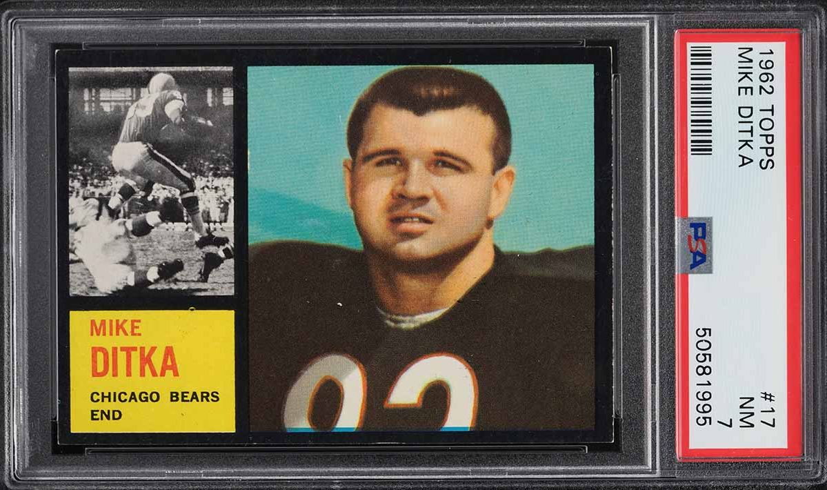 1962 Topps Football Mike Ditka ROOKIE #17 PSA 7 NRMT