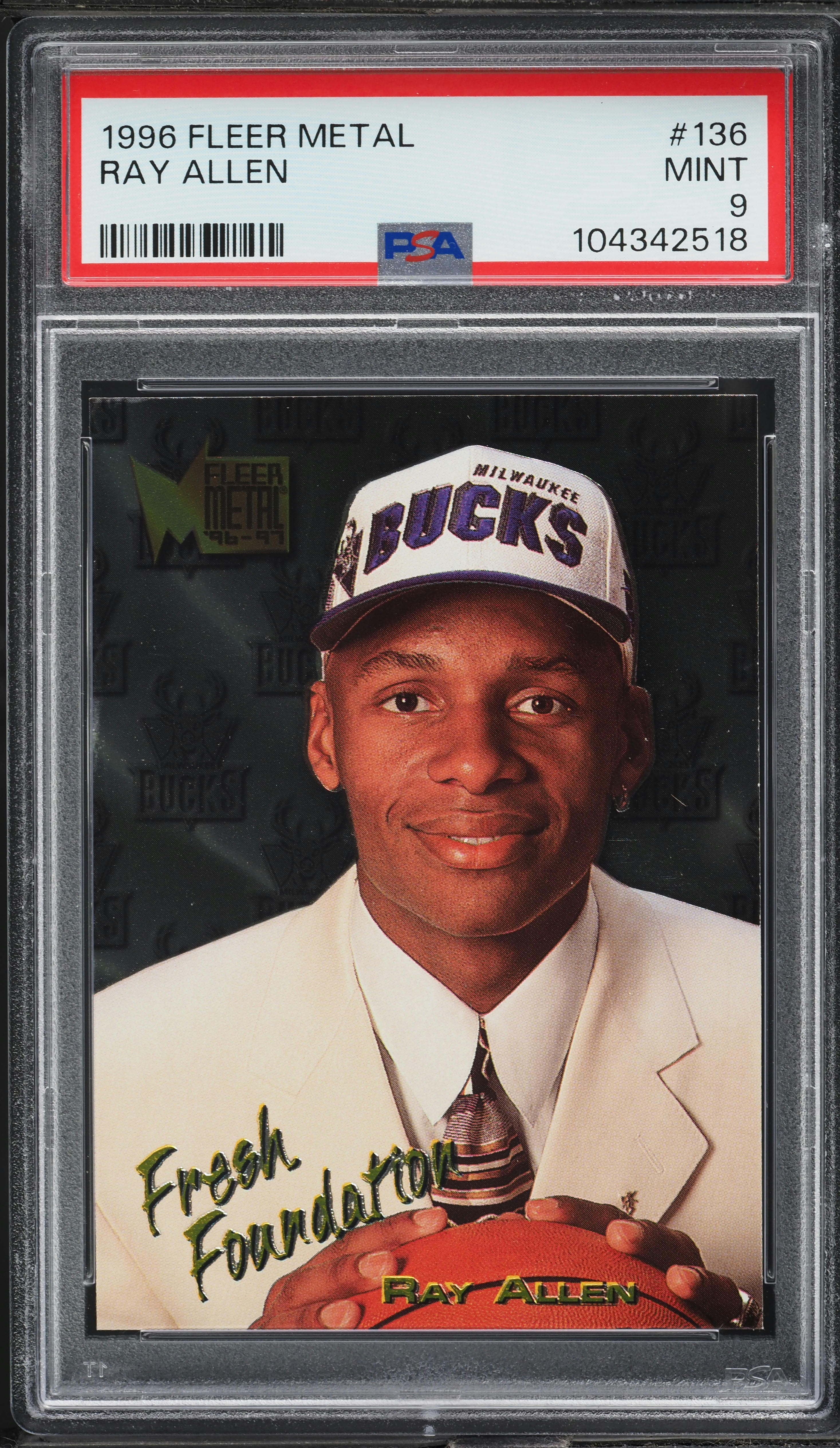 1996 Metal Fresh Foundations Ray Allen ROOKIE #136 PSA 9 MINT