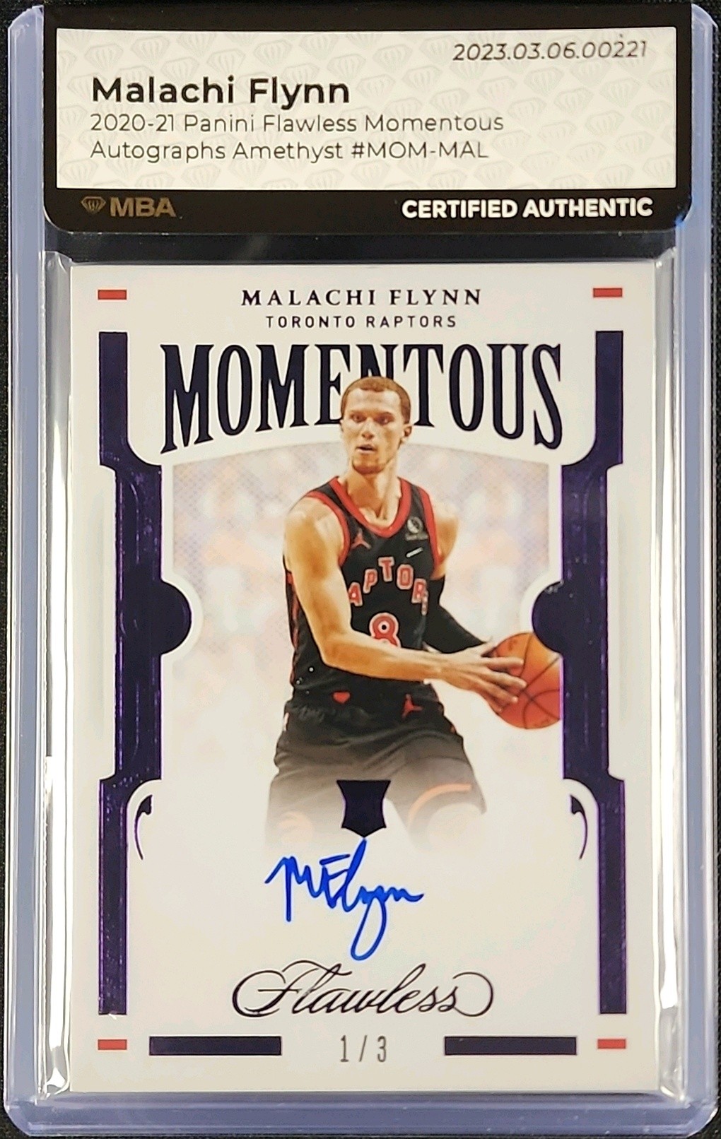 2020 Panini Flawless Momentous Amethyst Malachi Flynn ROOKIE AUTO 1/3 MBA AUTH