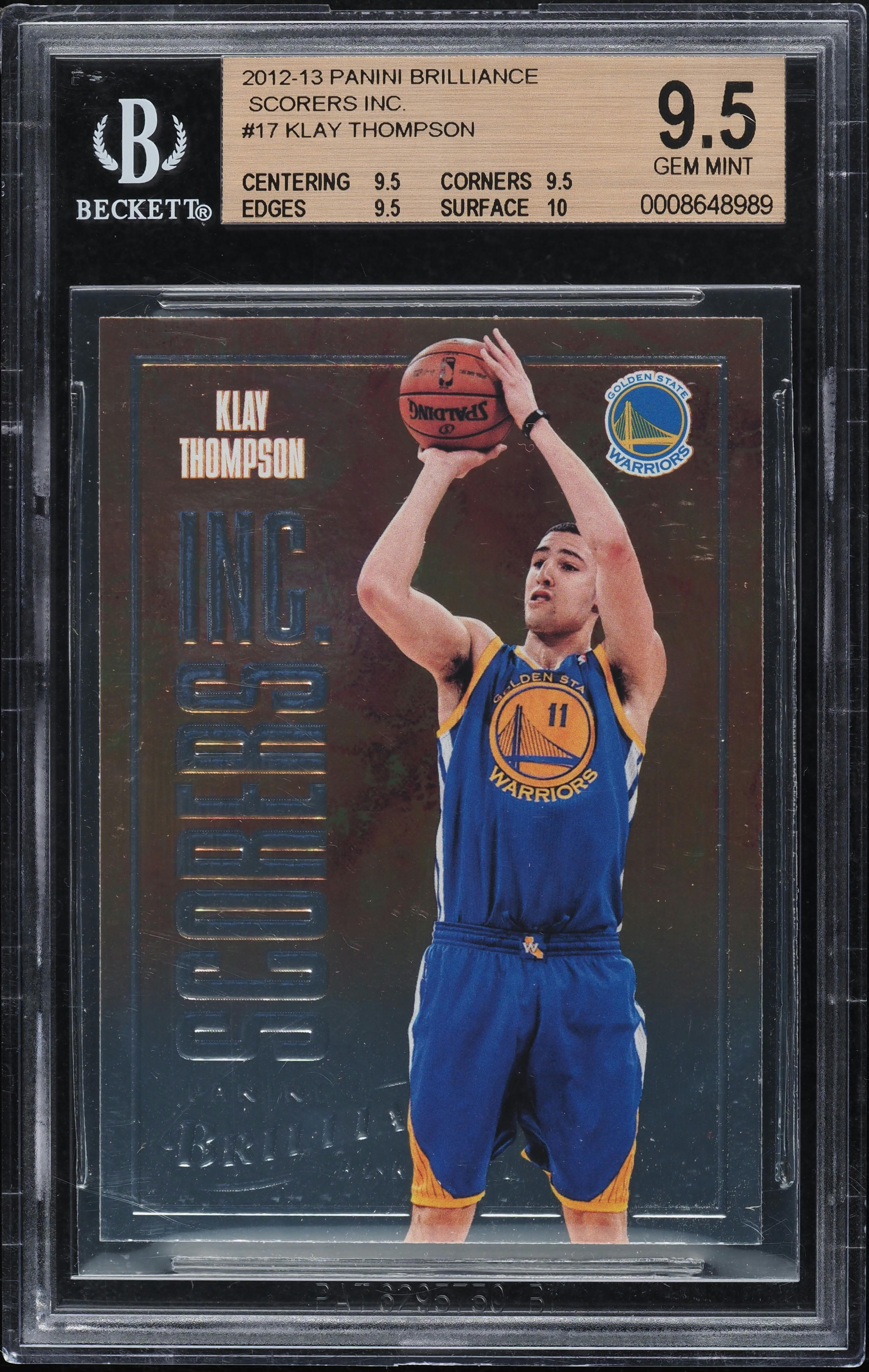 2012 Panini Brilliance Scorers Inc. Klay Thompson ROOKIE #17 BGS 9.5 GEM MINT