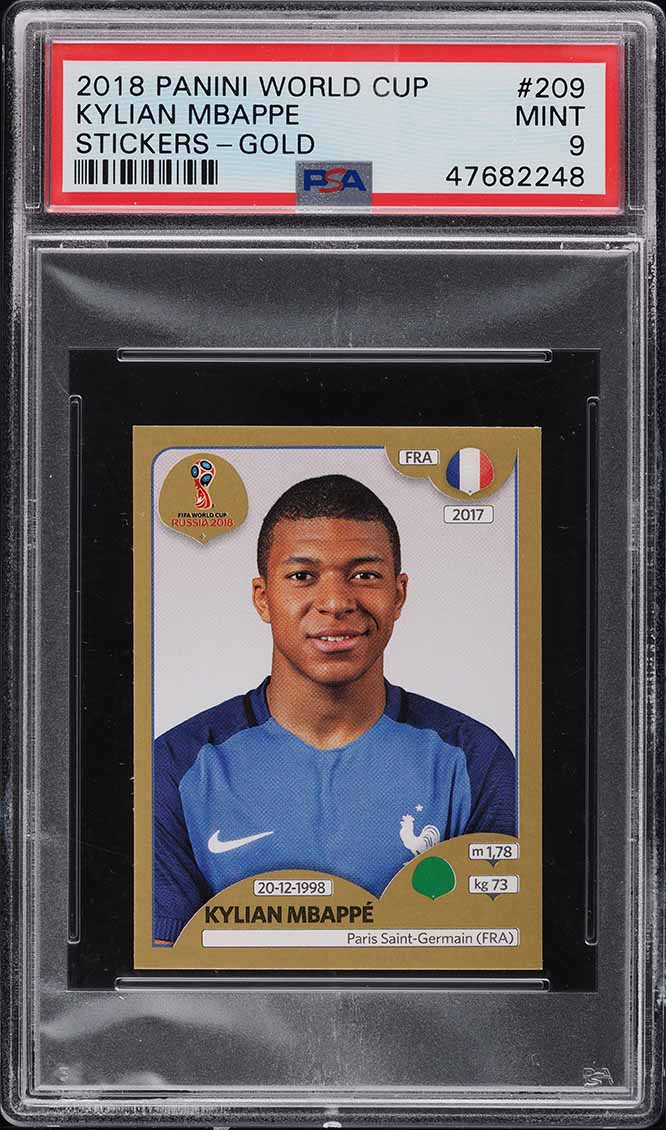2018 Panini World Cup Stickers Gold Kylian Mbappe ROOKIE #209 PSA 9 MINT