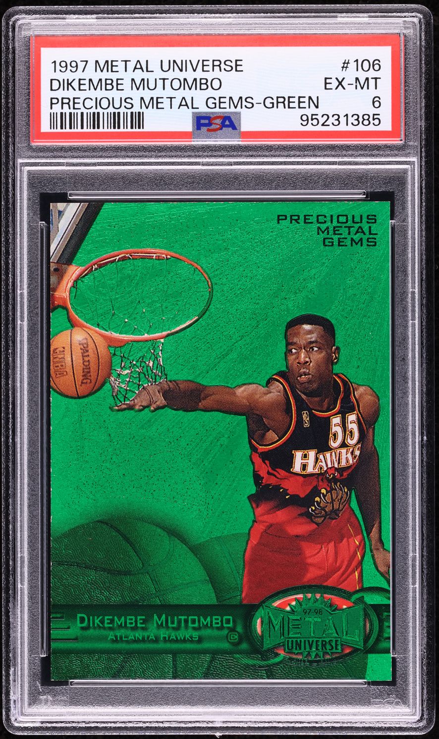 1997 Metal Universe Precious Metal Gems PMG Green Dikembe Mutombo /10 PSA 6