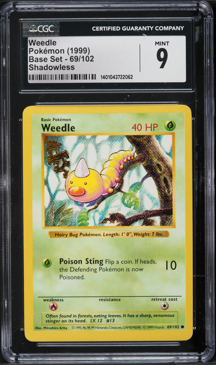 1999 Pokemon Base Set Shadowless Weedle #69 CGC 9 MINT