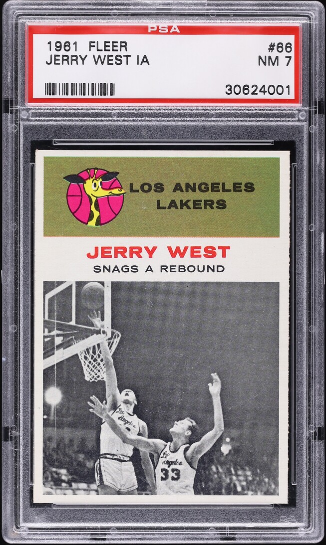 1961 Fleer Basketball Jerry West ROOKIE, IN ACTION #66 PSA 7 NRMT