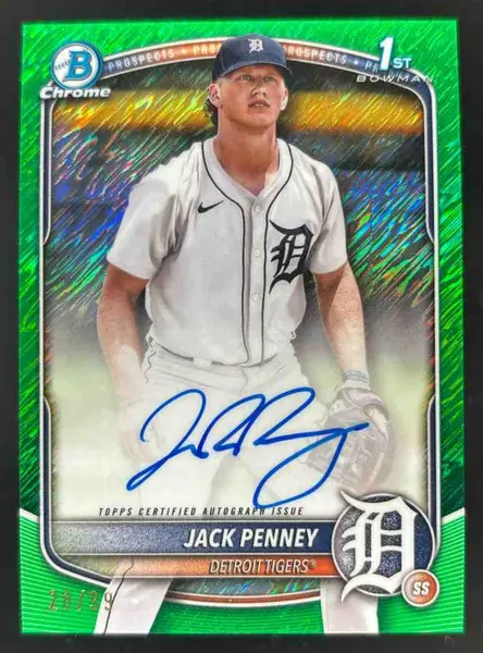 2025 Bowman Chrome Autographs Green Shimmer #CPA-JPY Jack Penney RC Auto /99