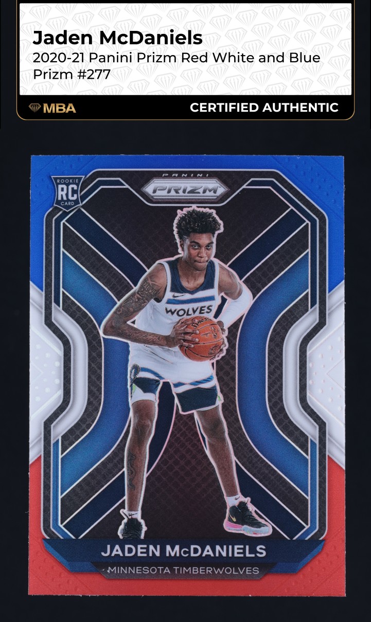 2020 Panini Prizm Red White Blue Jaden McDaniels ROOKIE #277 MBA AUTH