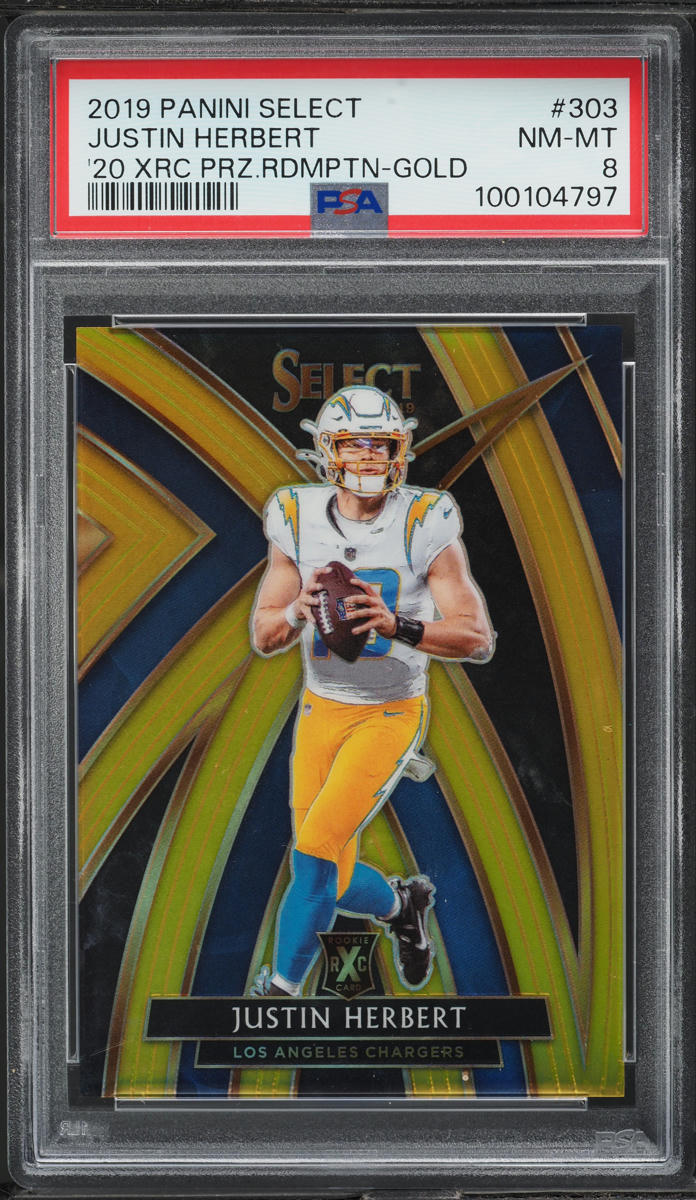 2019 Select '20 XRC Gold Prizm Justin Herbert ROOKIE /10 #303 PSA 8 NM-MT