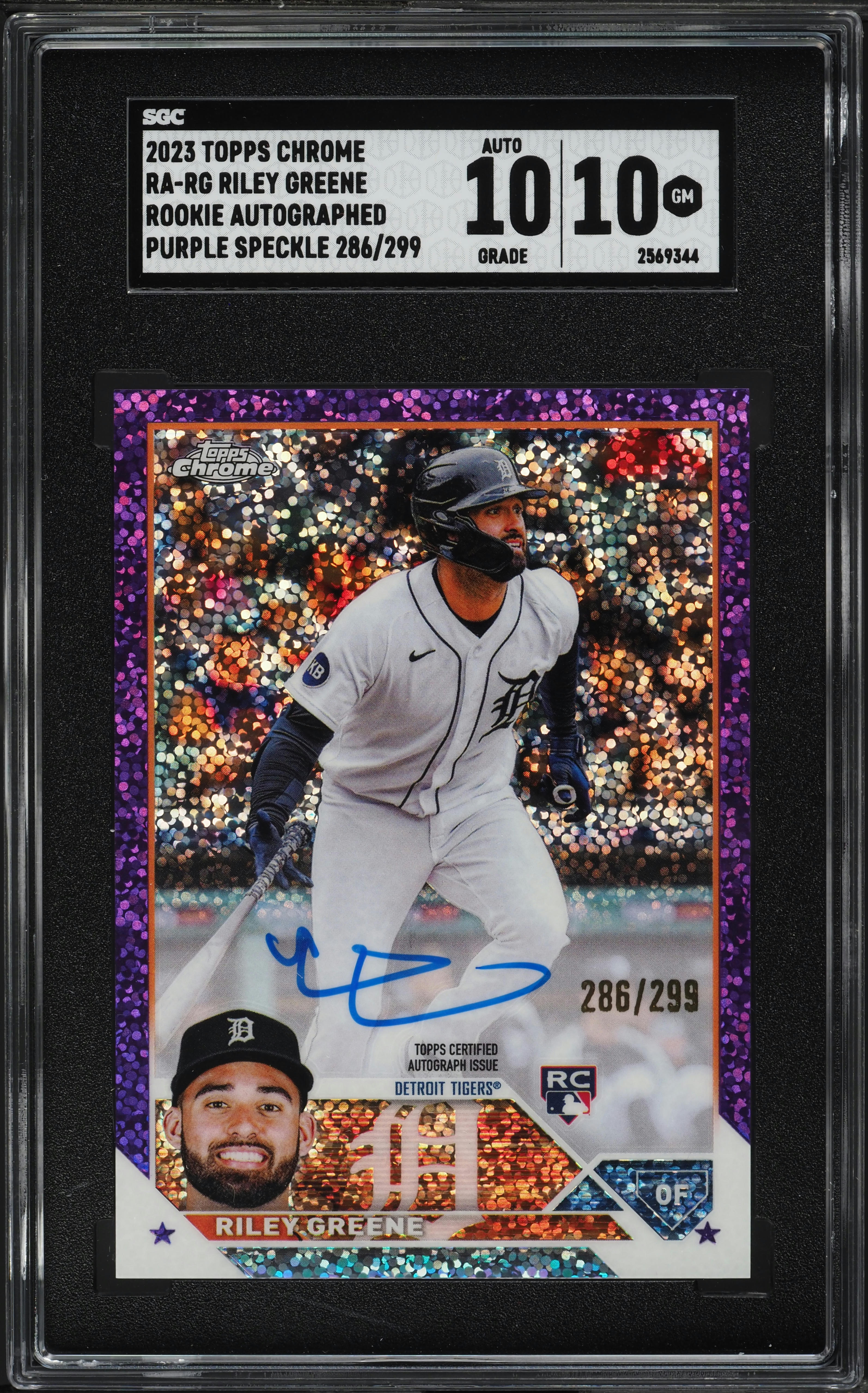 2023 Topps Chrome Purple Speckle Riley Greene RC AUTO /299 #RA-RG SGC 10 GEM