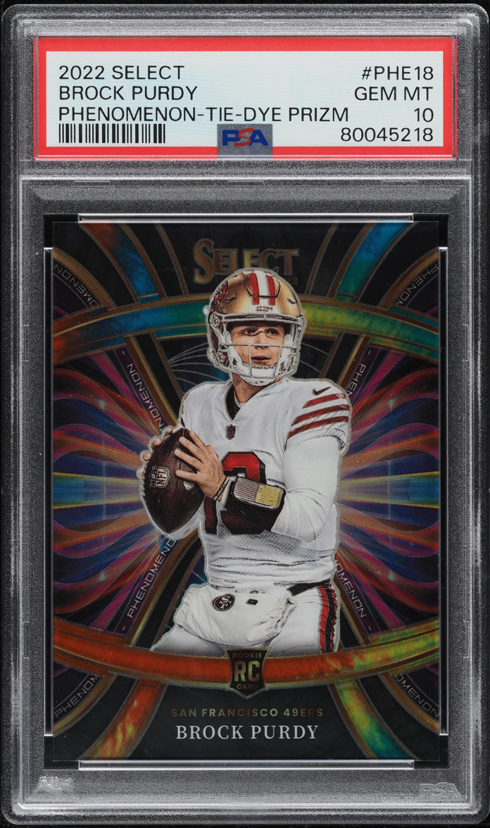 2022 Select Phenomenon Tie-Dye Prizm Brock Purdy ROOKIE /25 #PHE-18 PSA 10 GEM