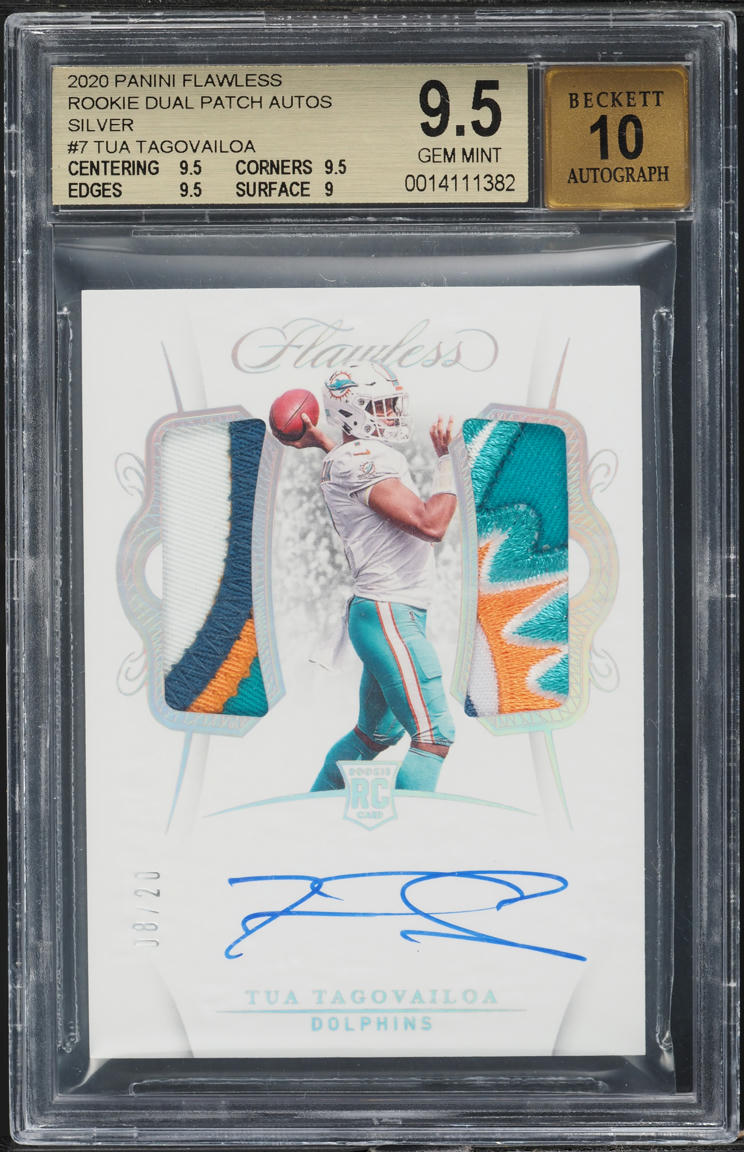 2020 Panini Flawless Silver Tua Tagovailoa ROOKIE PATCH AUTO /20 BGS 9.5 GEM