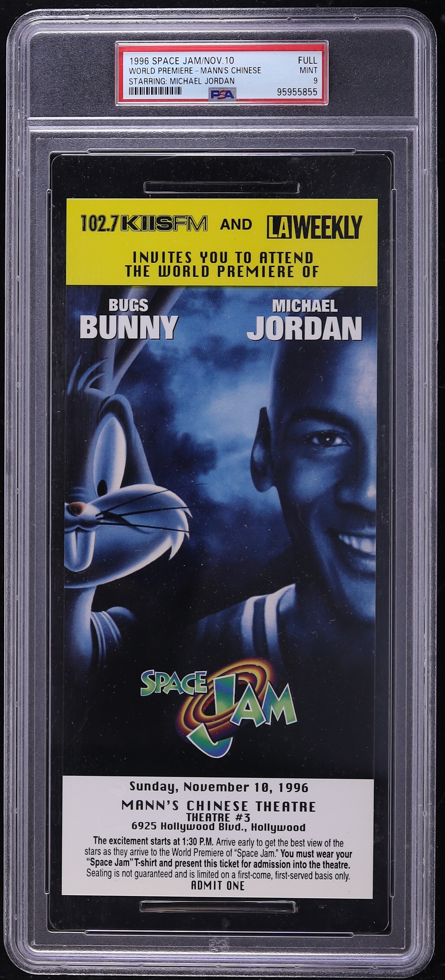 1996 Space Jam Full Ticket Starring Michael Jordan World Premiere PSA 9 MINT