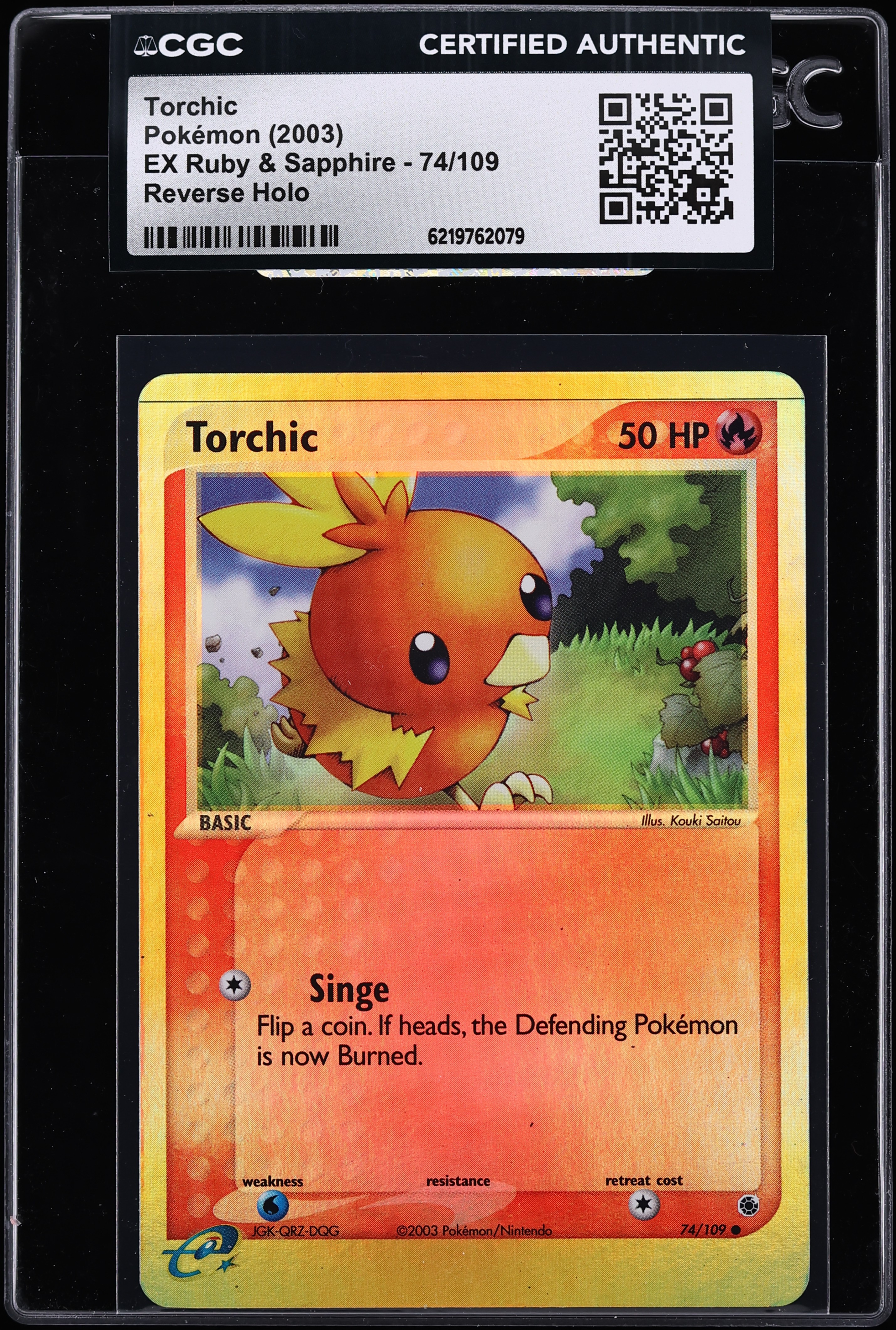 2003 Pokemon EX Ruby & Sapphire Reverse Holo Torchic #74 CGC AUTH