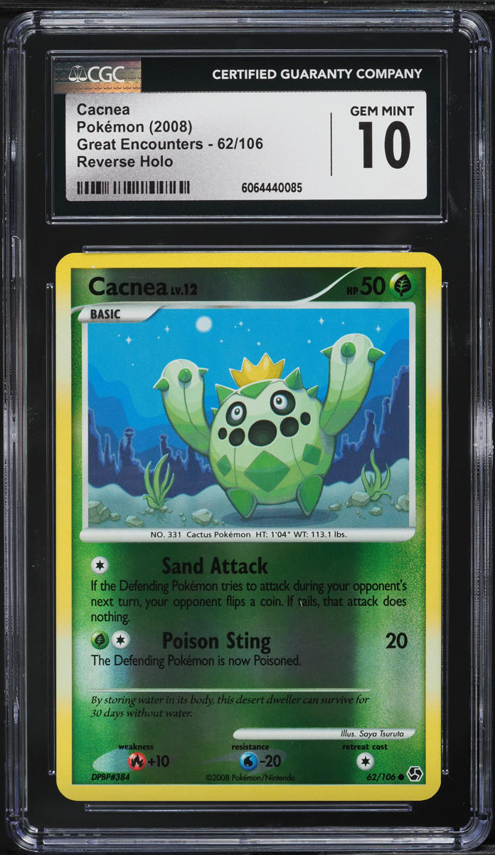 2008 Pokemon DP Great Encounters Reverse Holo Cacnea #62 CGC 10 GEM MINT