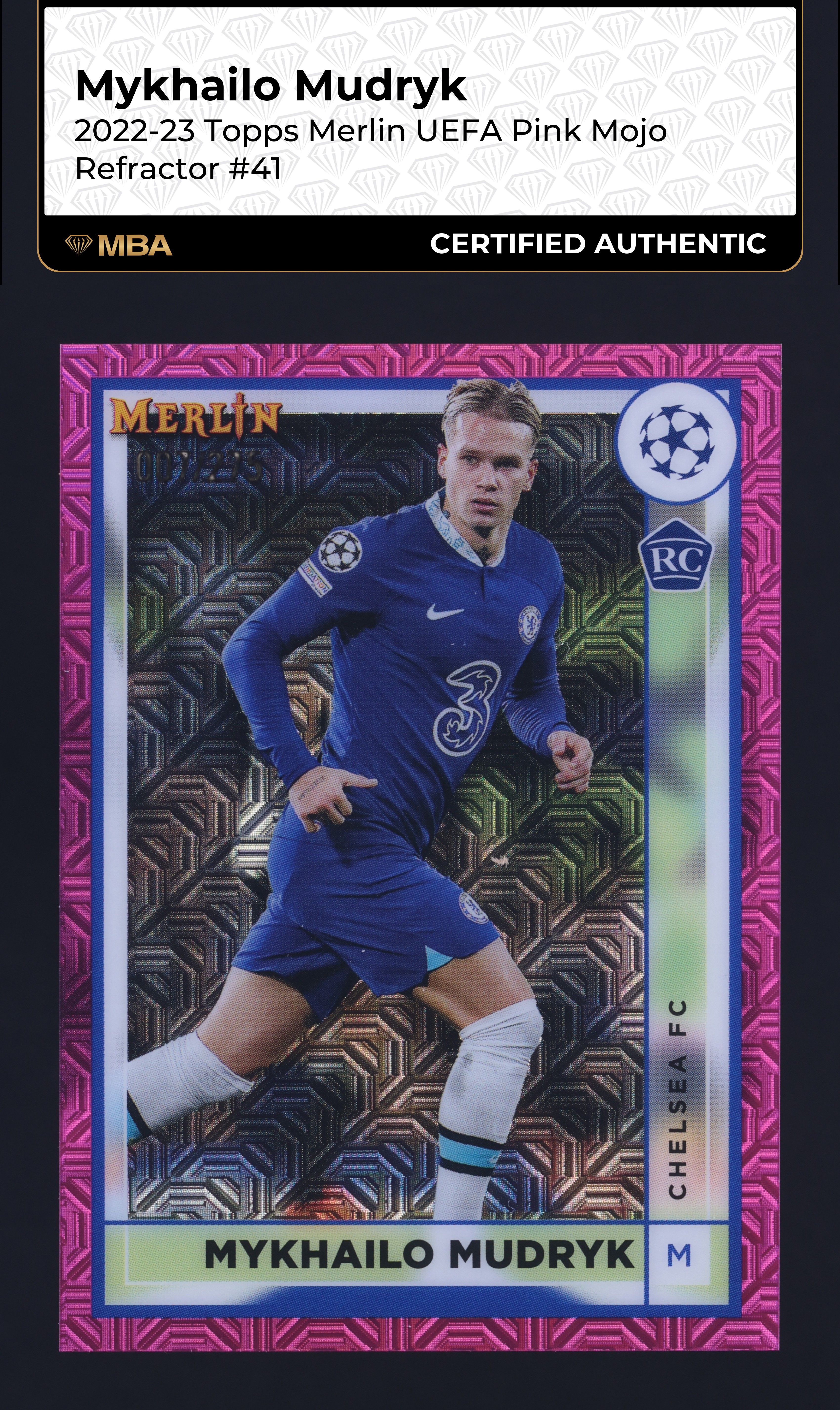 2022 Topps Merlin UEFA Pink Mojo Refractor Mykhailo Mudryk RC /275 #41 MBA AUTH