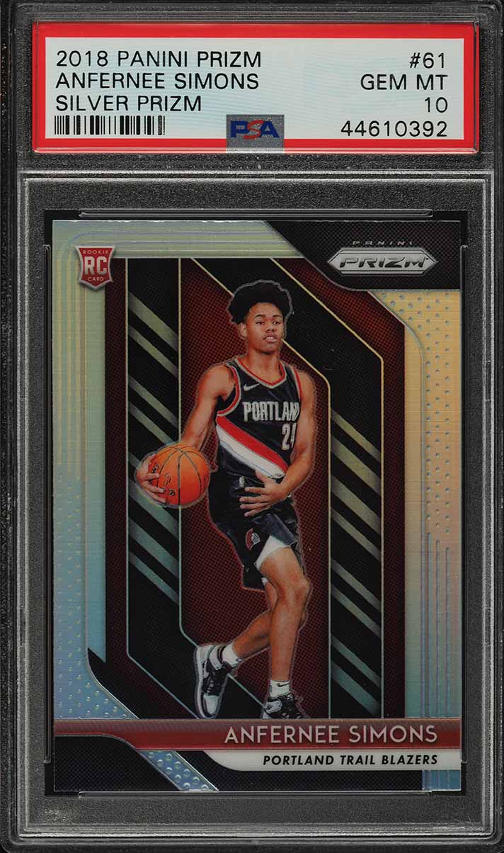 2018 Panini Prizm Silver Prizms Anfernee Simons ROOKIE RC #61 PSA 10 GEM MINT
