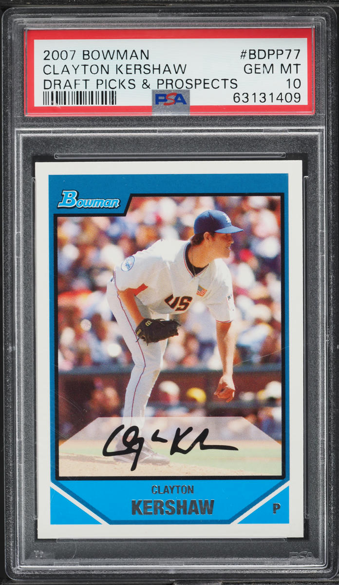 2007 Bowman Draft Picks Clayton Kershaw PROSPECT #BDPP77 PSA 10 GEM MINT