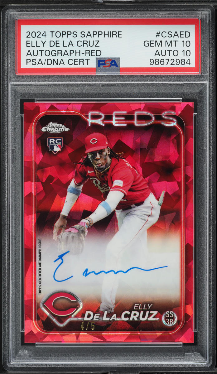 2024 Topps Chrome Sapphire Red Elly De La Cruz ROOKIE AUTO DNA 10 /5 PSA 10 GEM