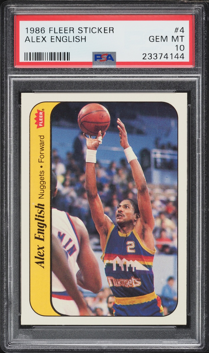 1986 Fleer Sticker Basketball Alex English #4 PSA 10 GEM MINT
