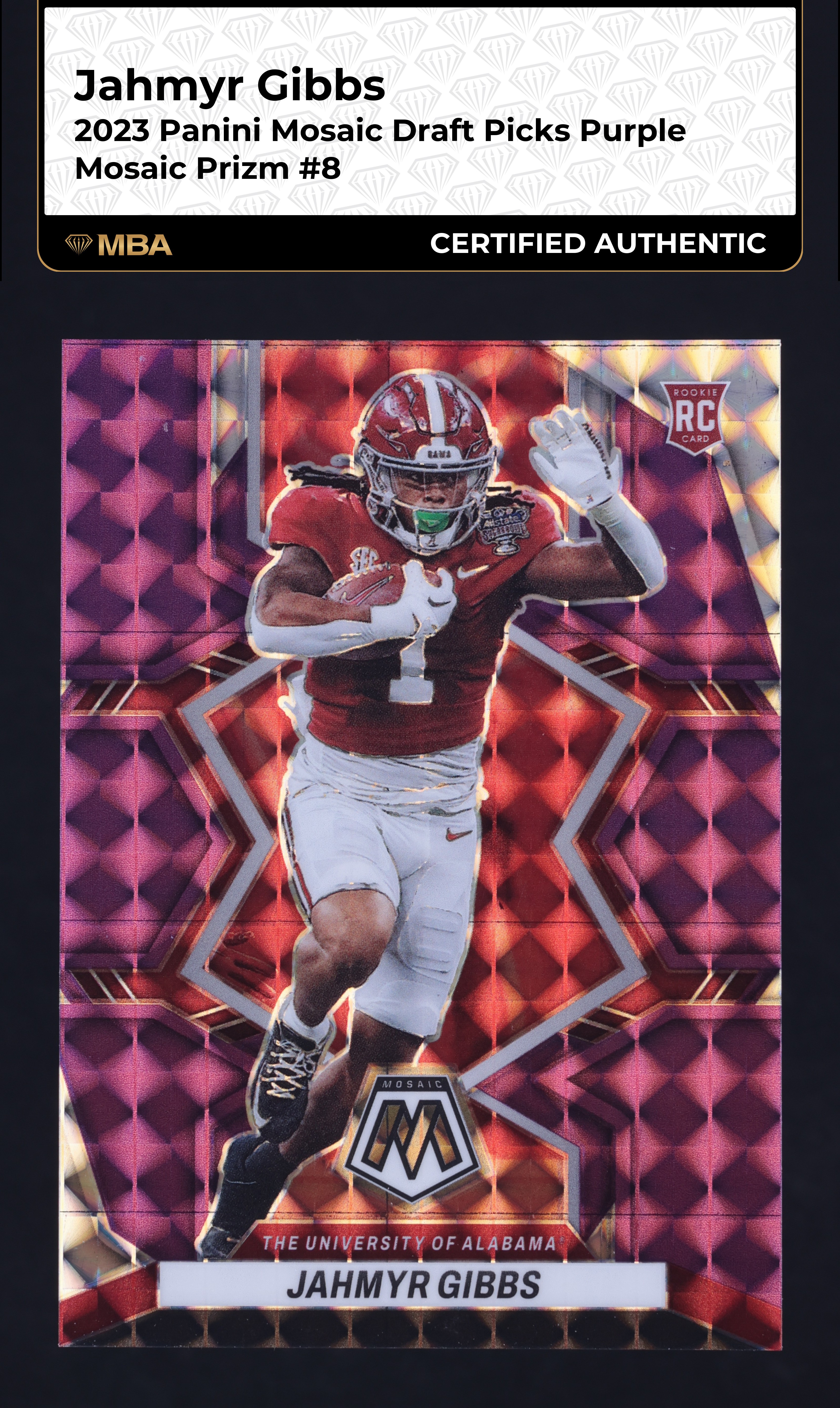 2023 Panini Mosaic Draft Purple Jahmyr Gibbs ROOKIE /49 #8 MBA AUTH