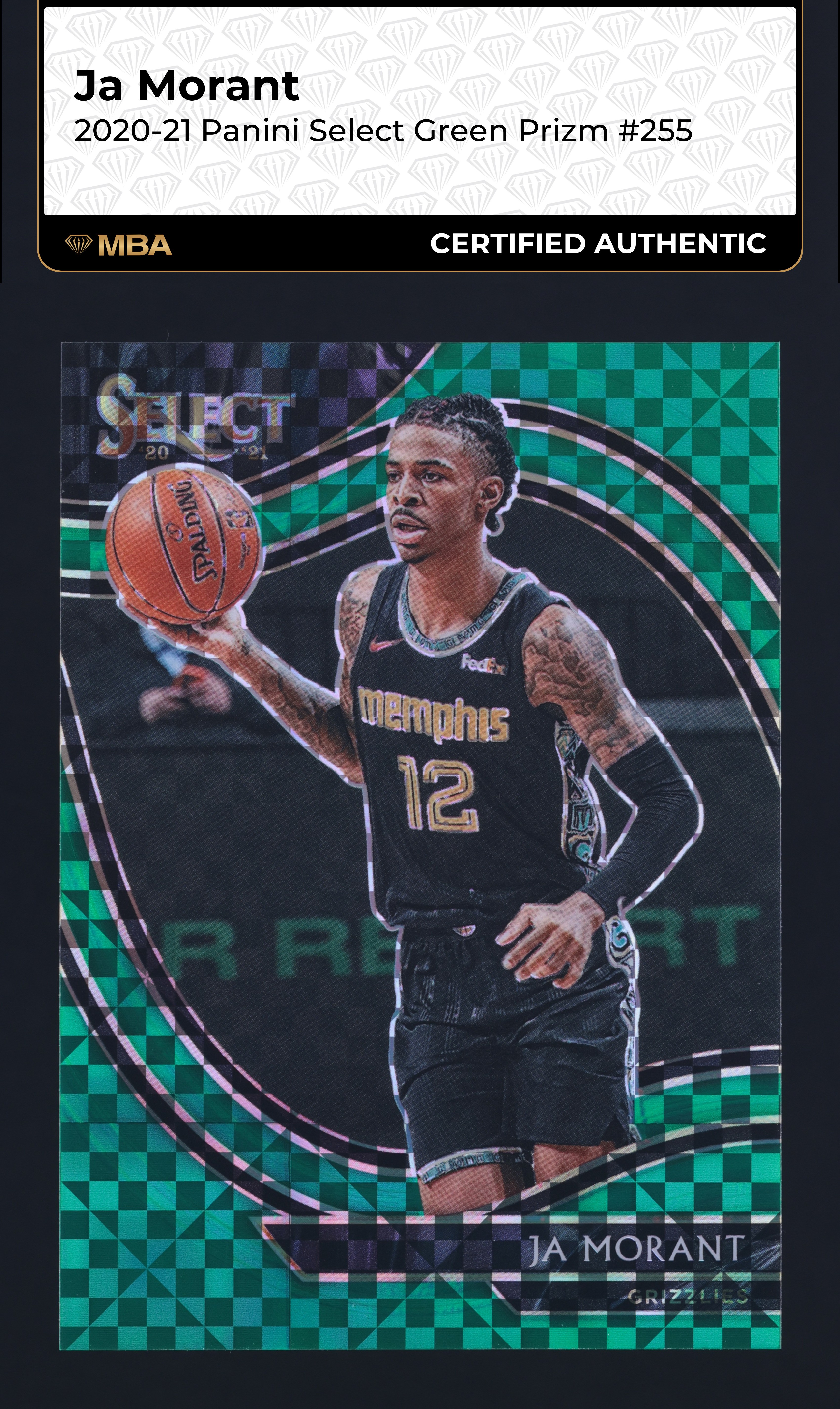 2020 Select Courtside Green Prizm Ja Morant /5 #255 MBA AUTH