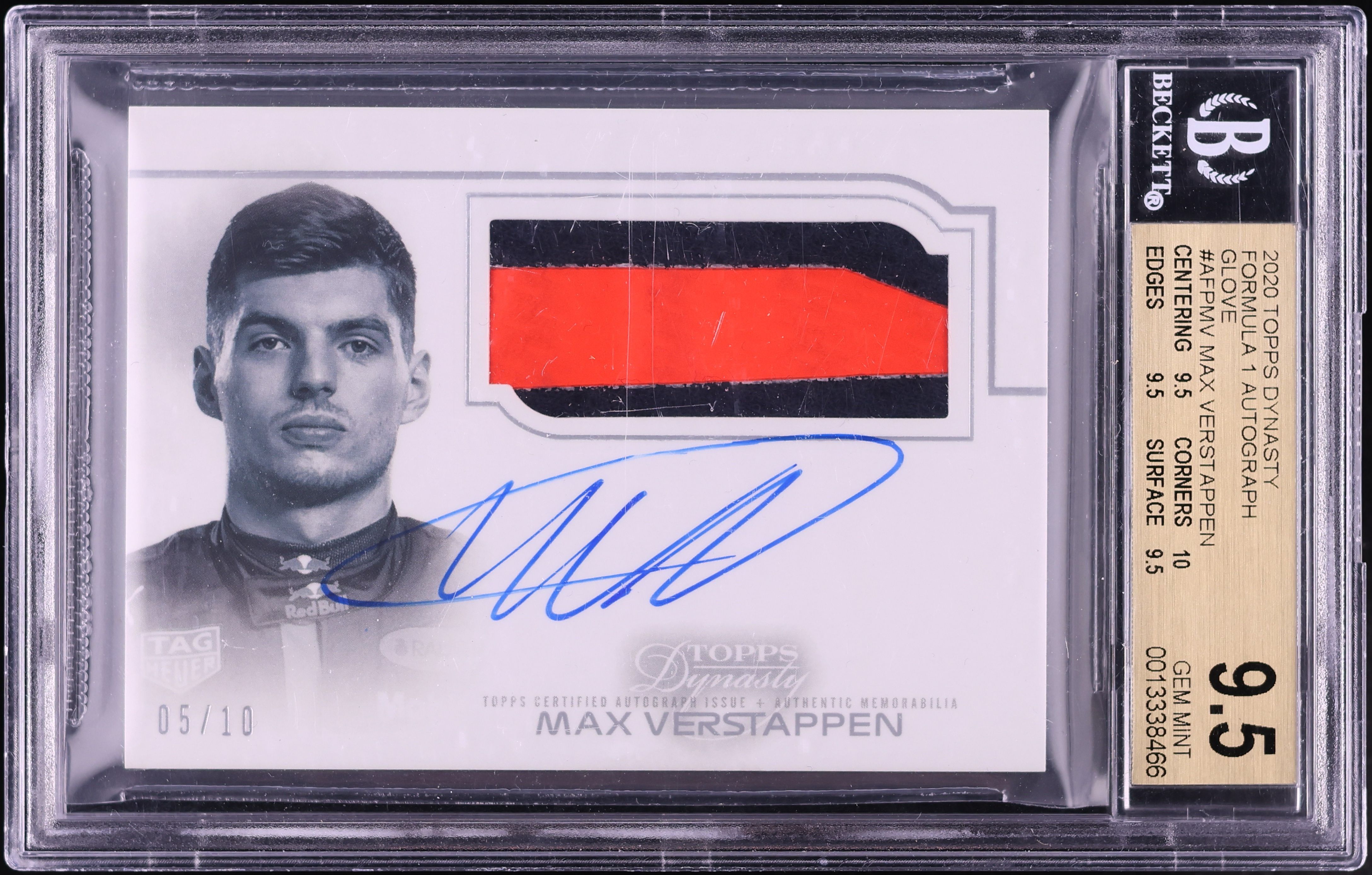 2020 Topps Dynasty Formula 1 F1 Glove Max Verstappen PATCH AUTO /10 #AFP-MV BGS 9.5 GEM MINT