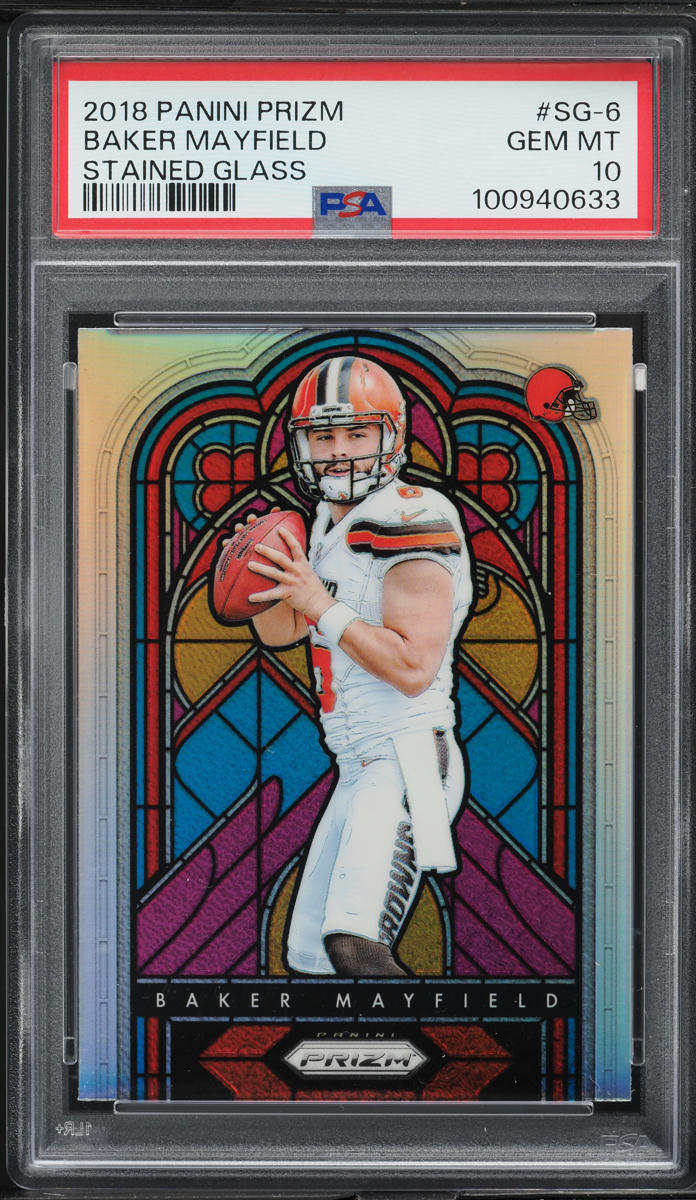 2018 Panini Prizm Stained Glass Baker Mayfield ROOKIE #SG-6 PSA 10 GEM MINT