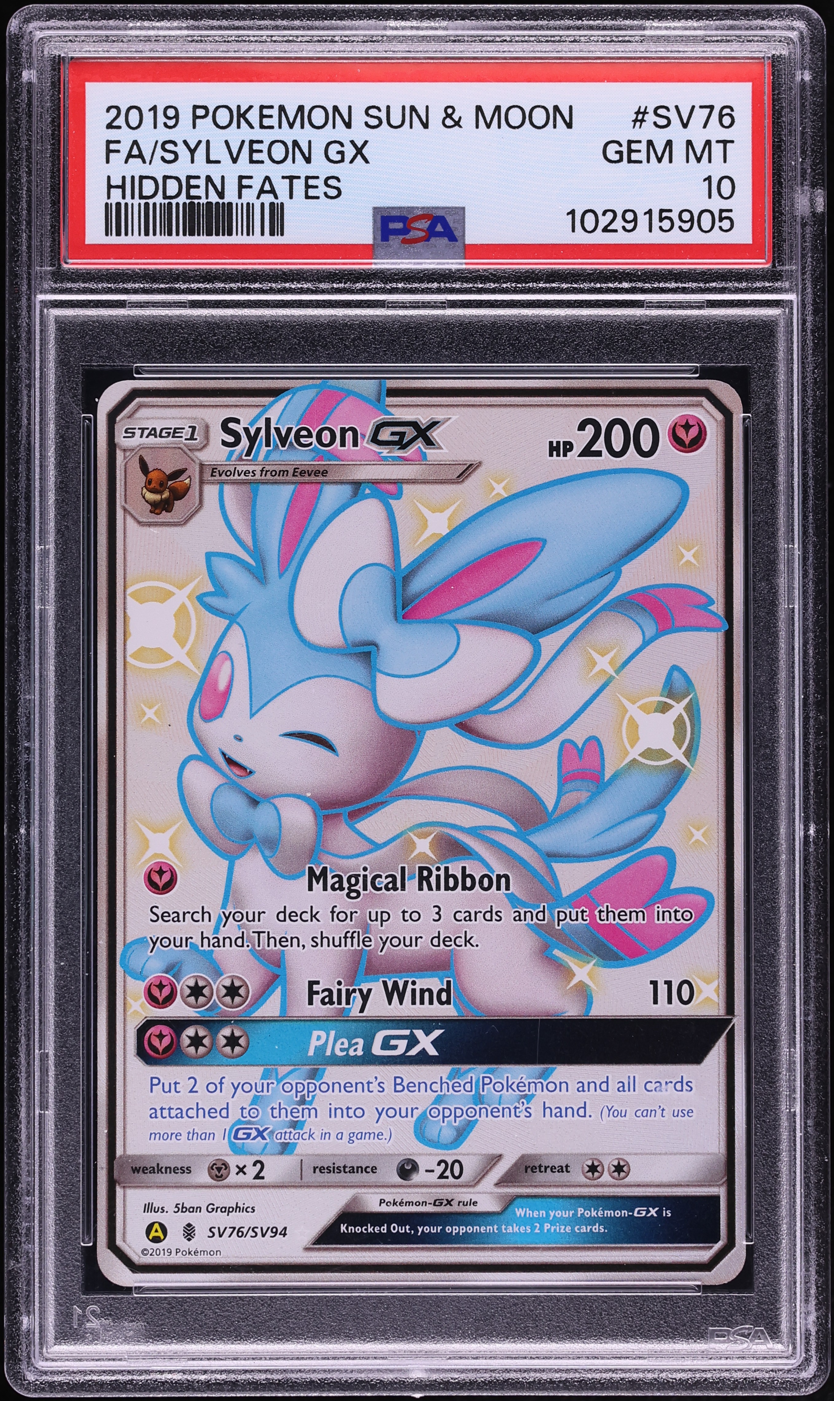 2019 Pokemon Sun & Moon Hidden Fates Shiny Vault Full Art Sylveon GX #SV76 PSA 10 GEM MINT