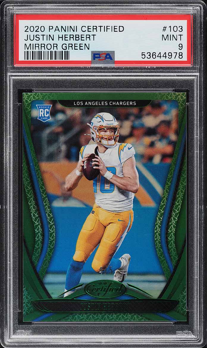 2020 Panini Certified Mirror Green Justin Herbert ROOKIE /5 #103 PSA 9 MINT