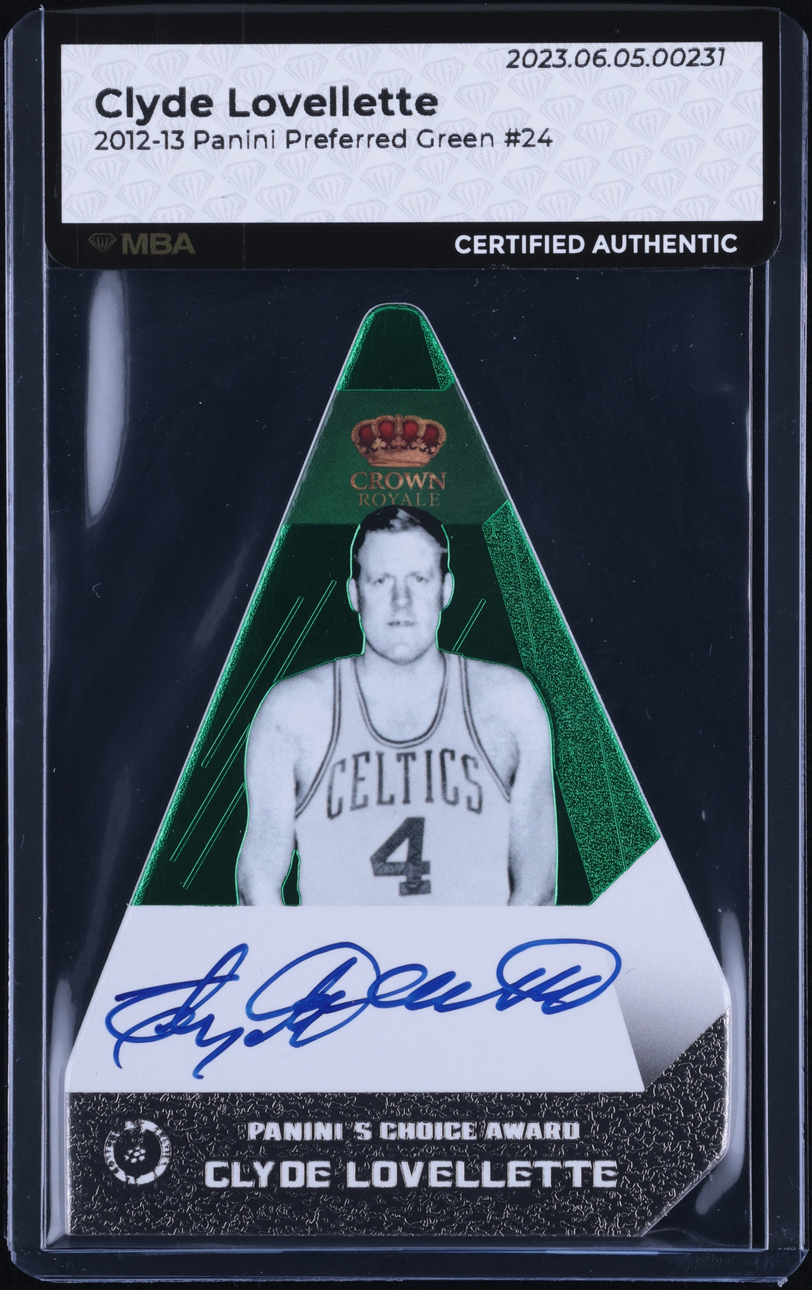 2012 Panini Preferred Green Die-Cut Clyde Lovellette AUTO JSY # 4/5 #24 MBA AUTH