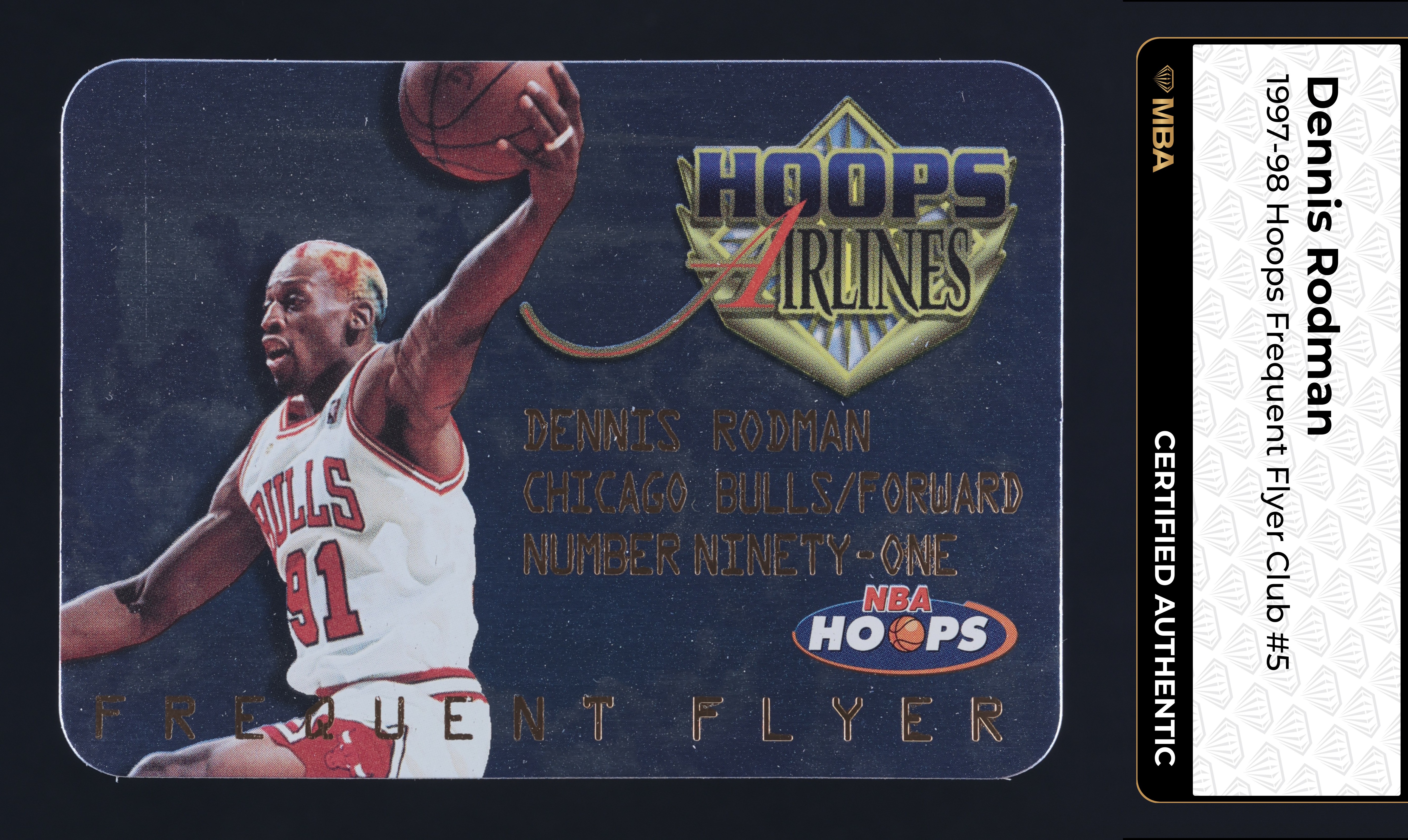 1997 Hoops Frequent Flyer Club Dennis Rodman #5 MBA AUTH