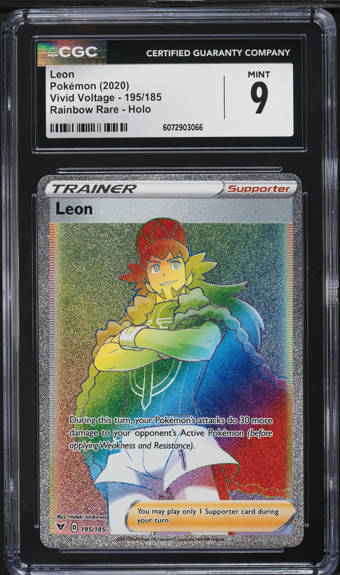 2020 Pokemon Sword & Shield Vivid Voltage Rainbow Rare Leon #195 CGC 9 MINT
