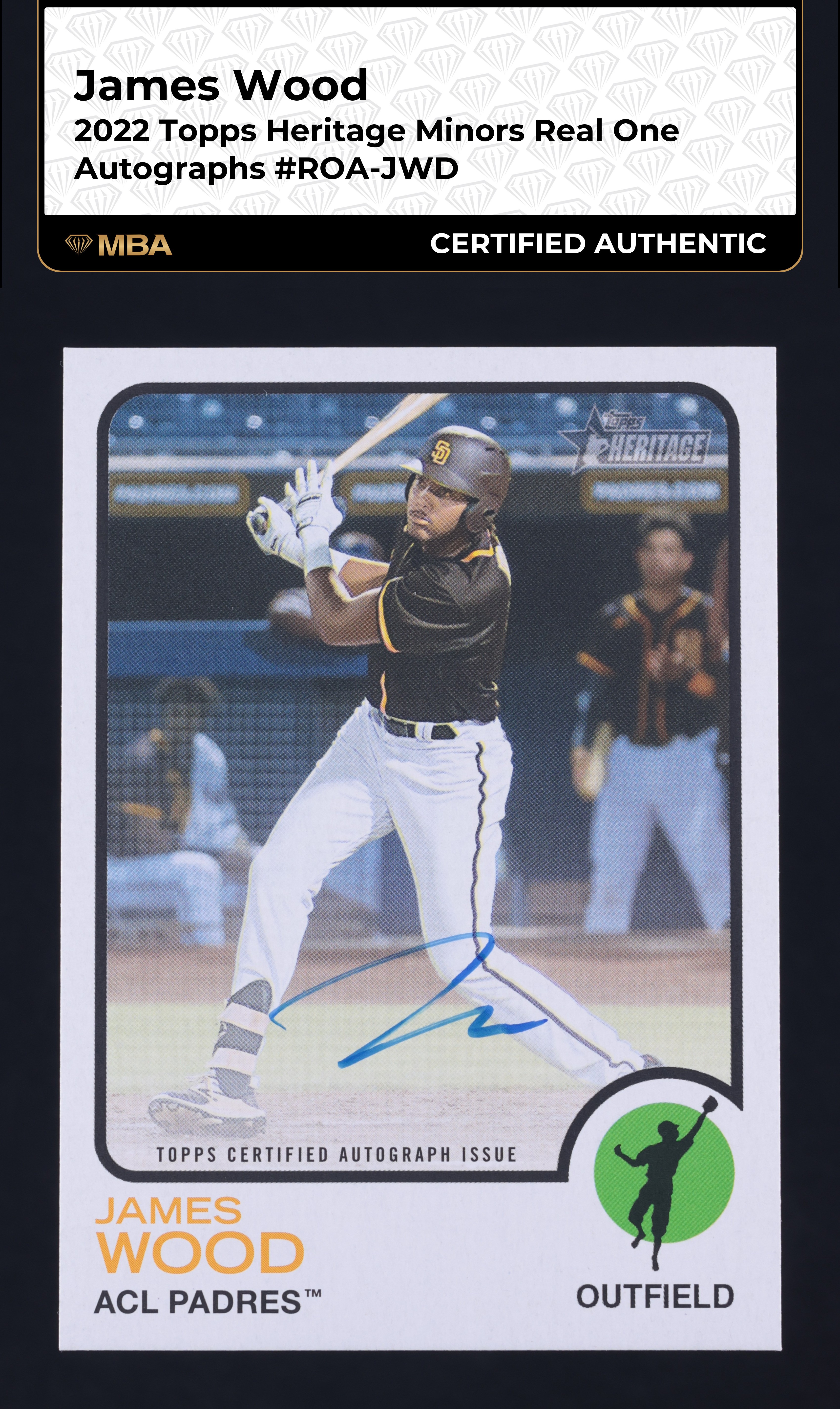2022 Topps Heritage Minors Real One James Wood ROOKIE AUTO #ROA-JWD MBA AUTH