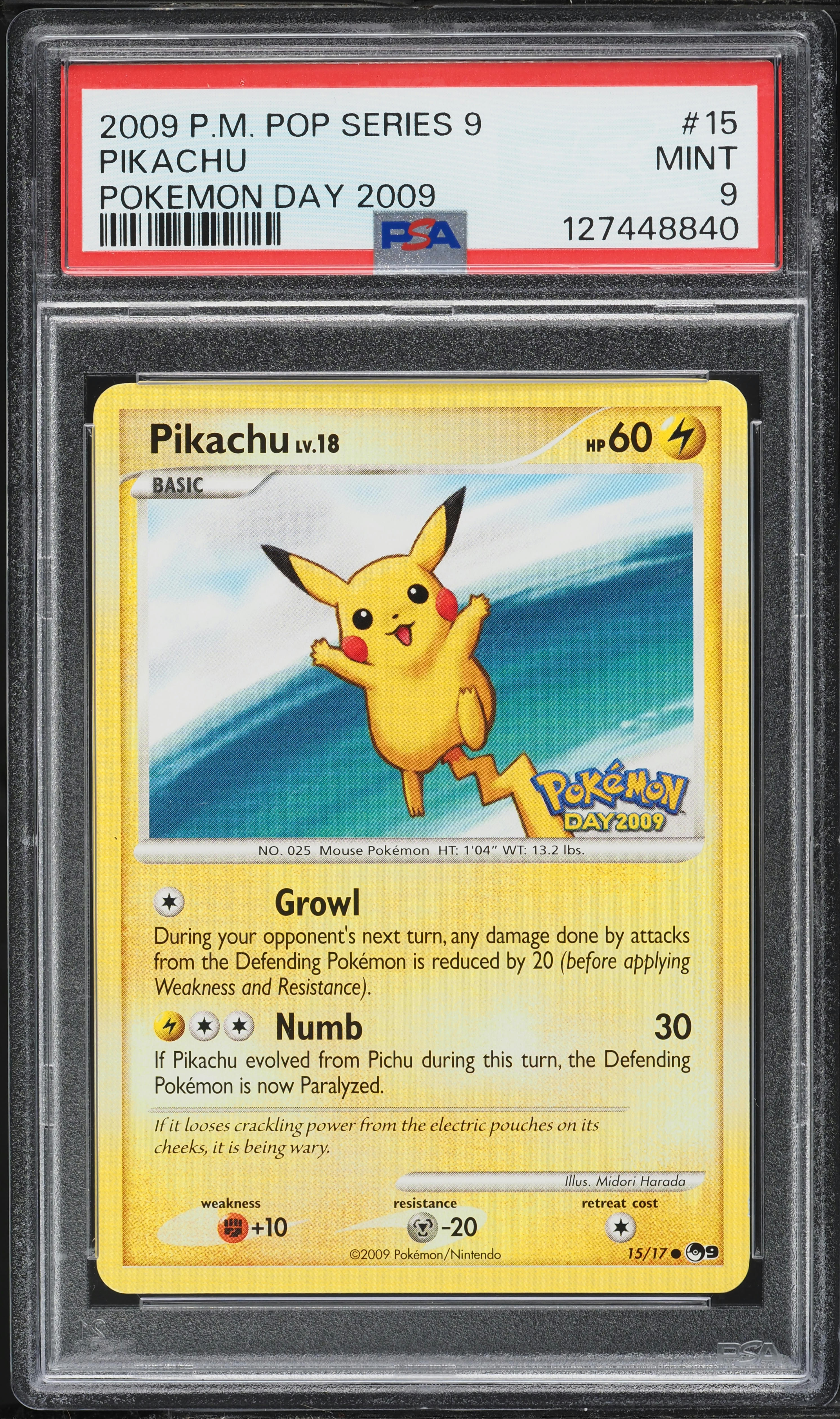 2009 Pokemon POP Series 9 Day Promo Pikachu #15 PSA 9 MINT